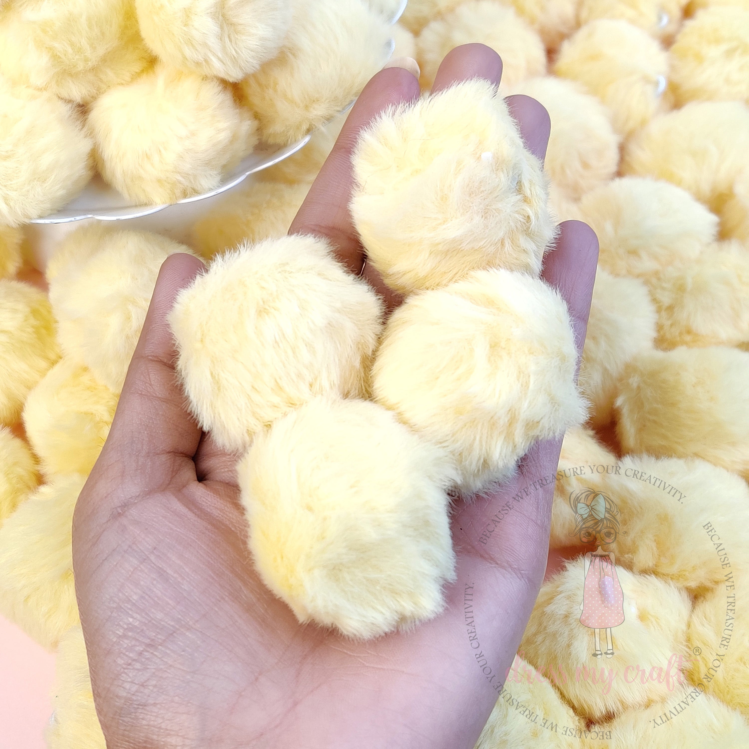 Butter Yellow Pastel Pom Poms With Loop - Big