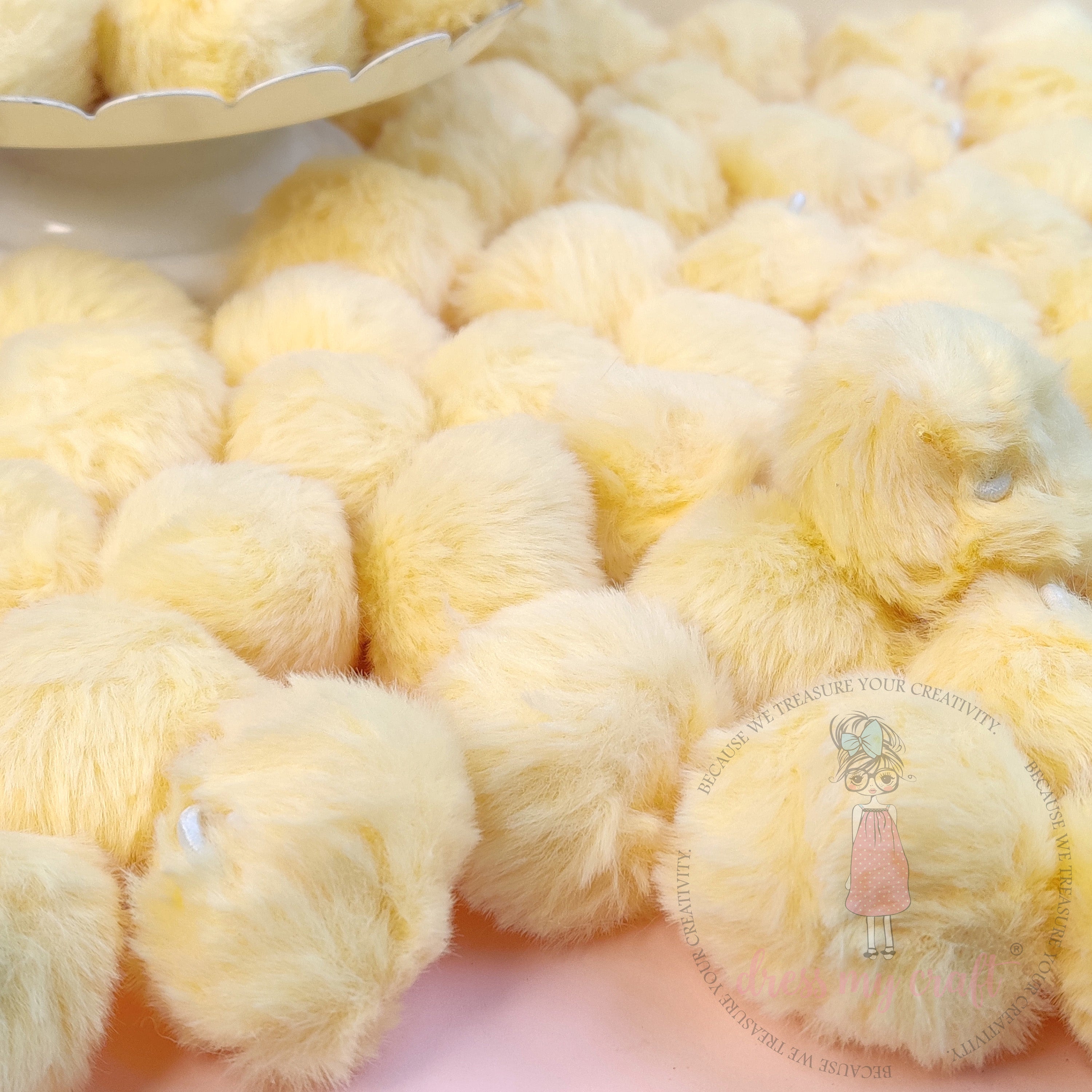 Butter Yellow Pastel Pom Poms With Loop - Big