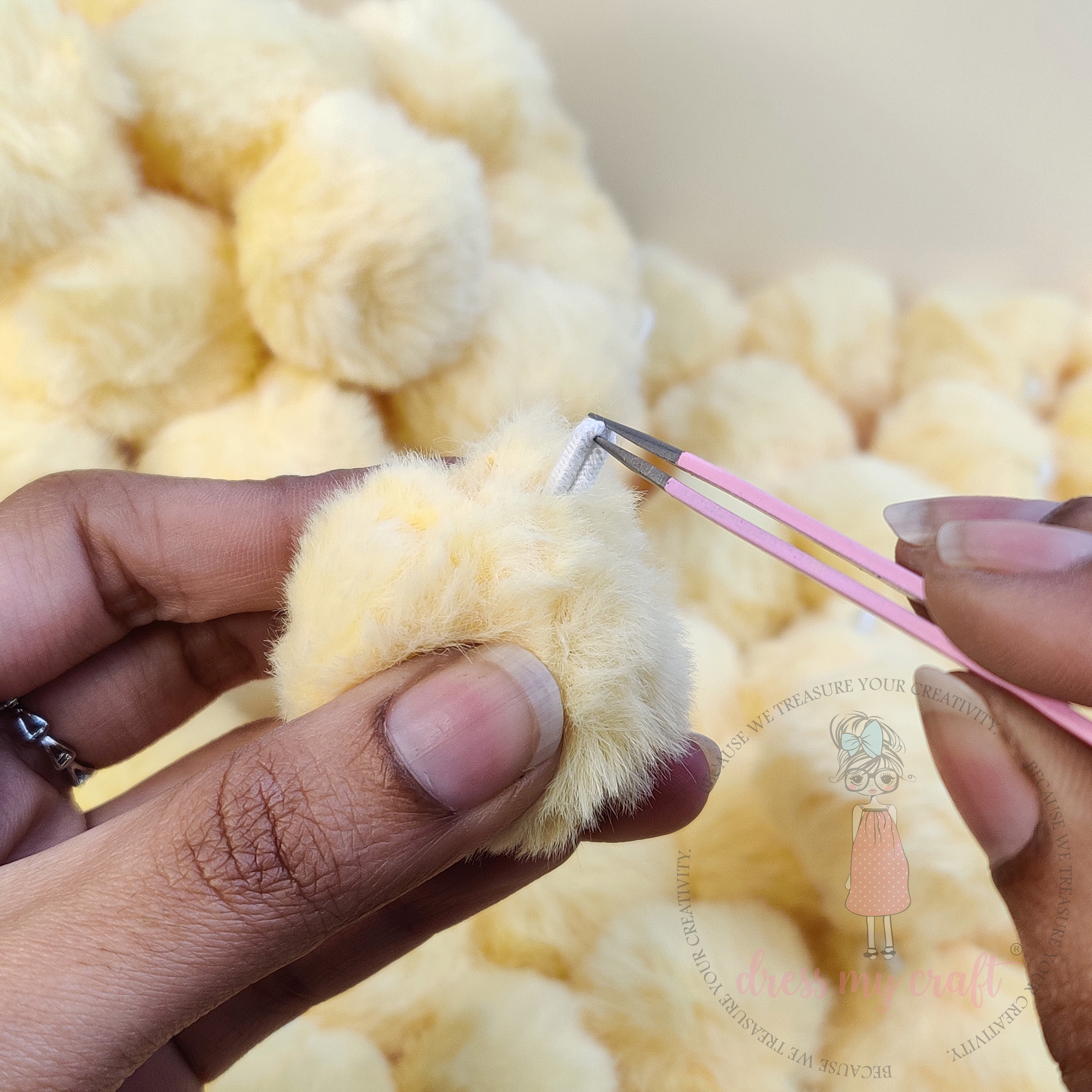 Butter Yellow Pastel Pom Poms With Loop - Big