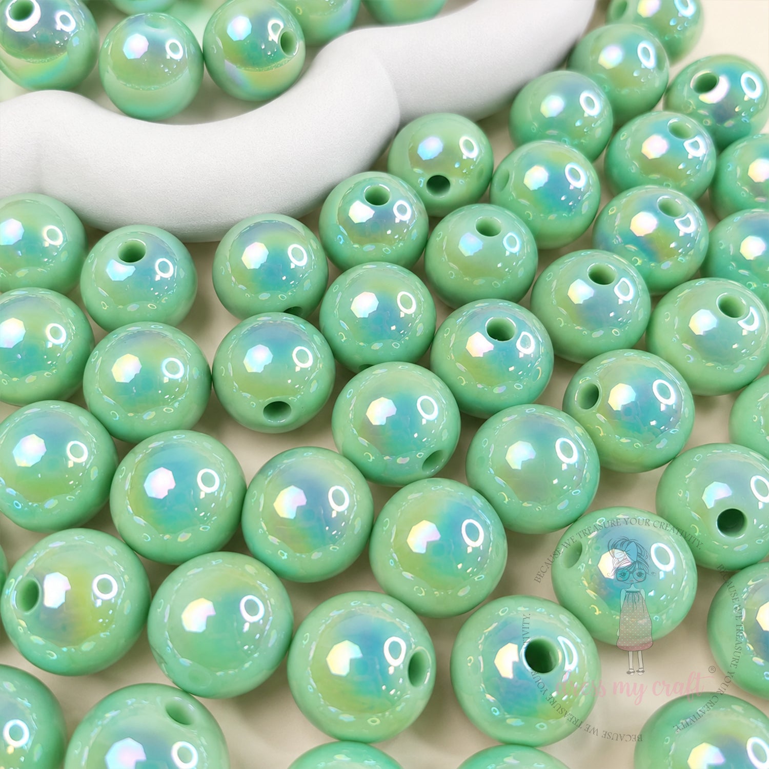 Holographic Premium Acrylic Beads - Green