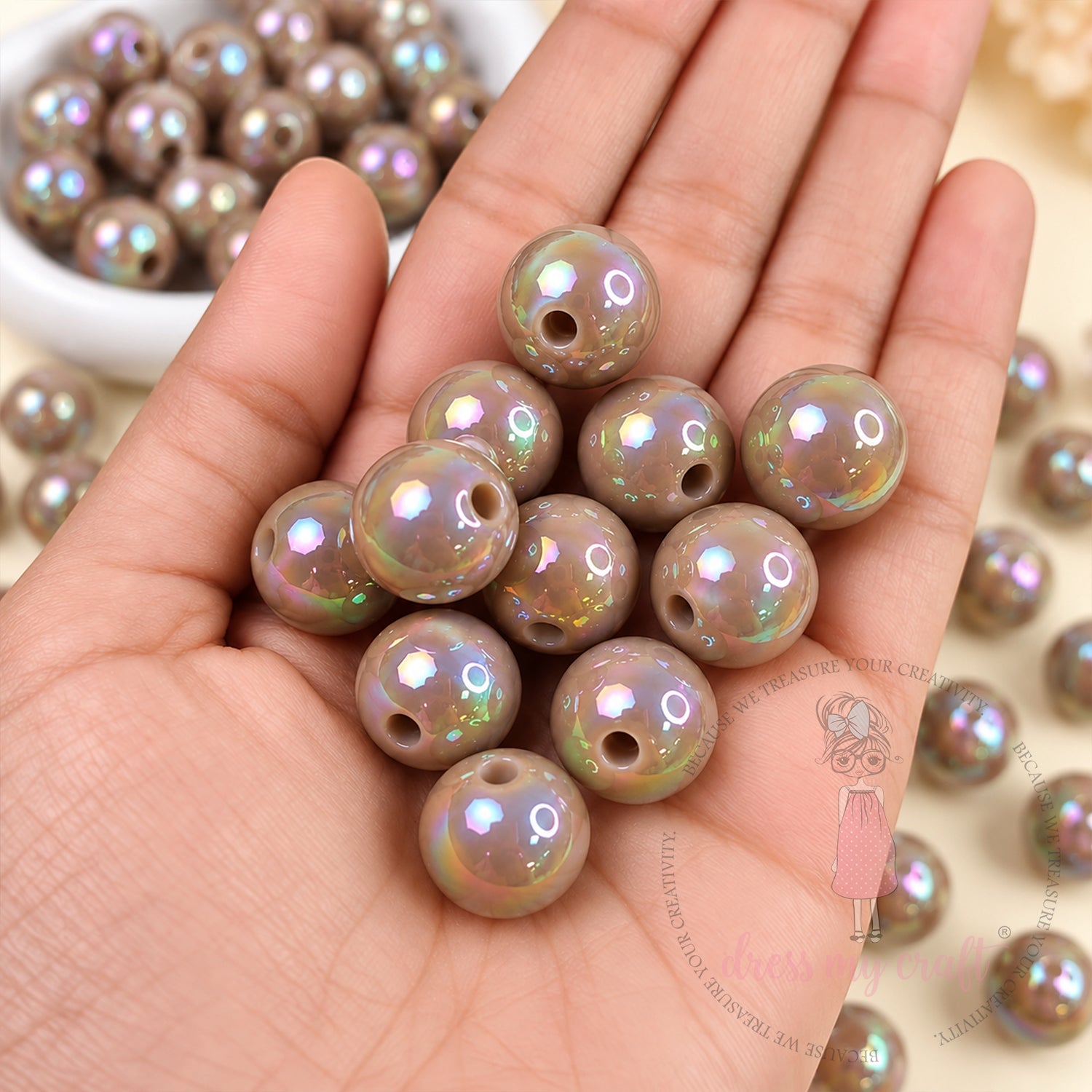 Holographic Premium Acrylic Beads - Brown