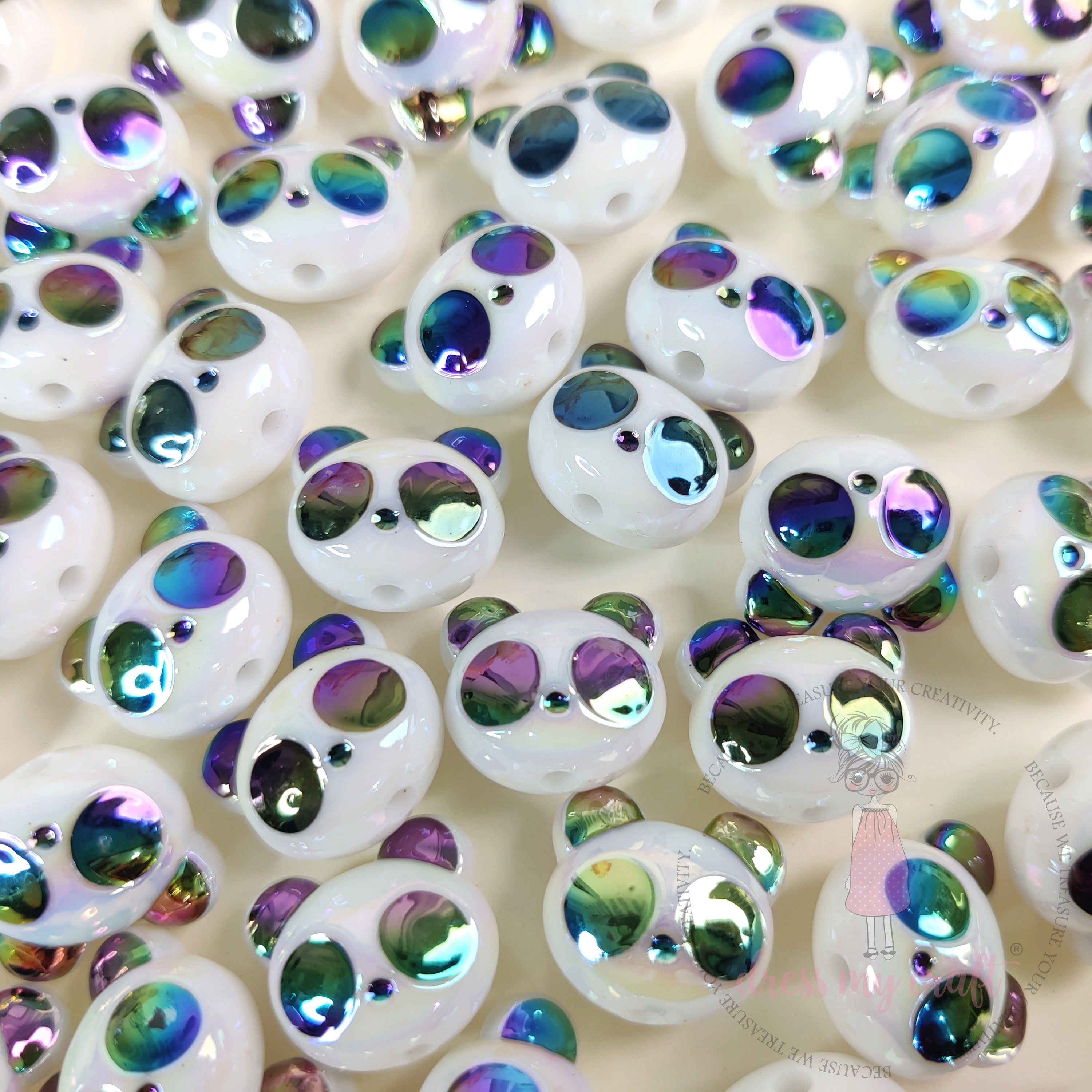 Holographic Panda Face Bead