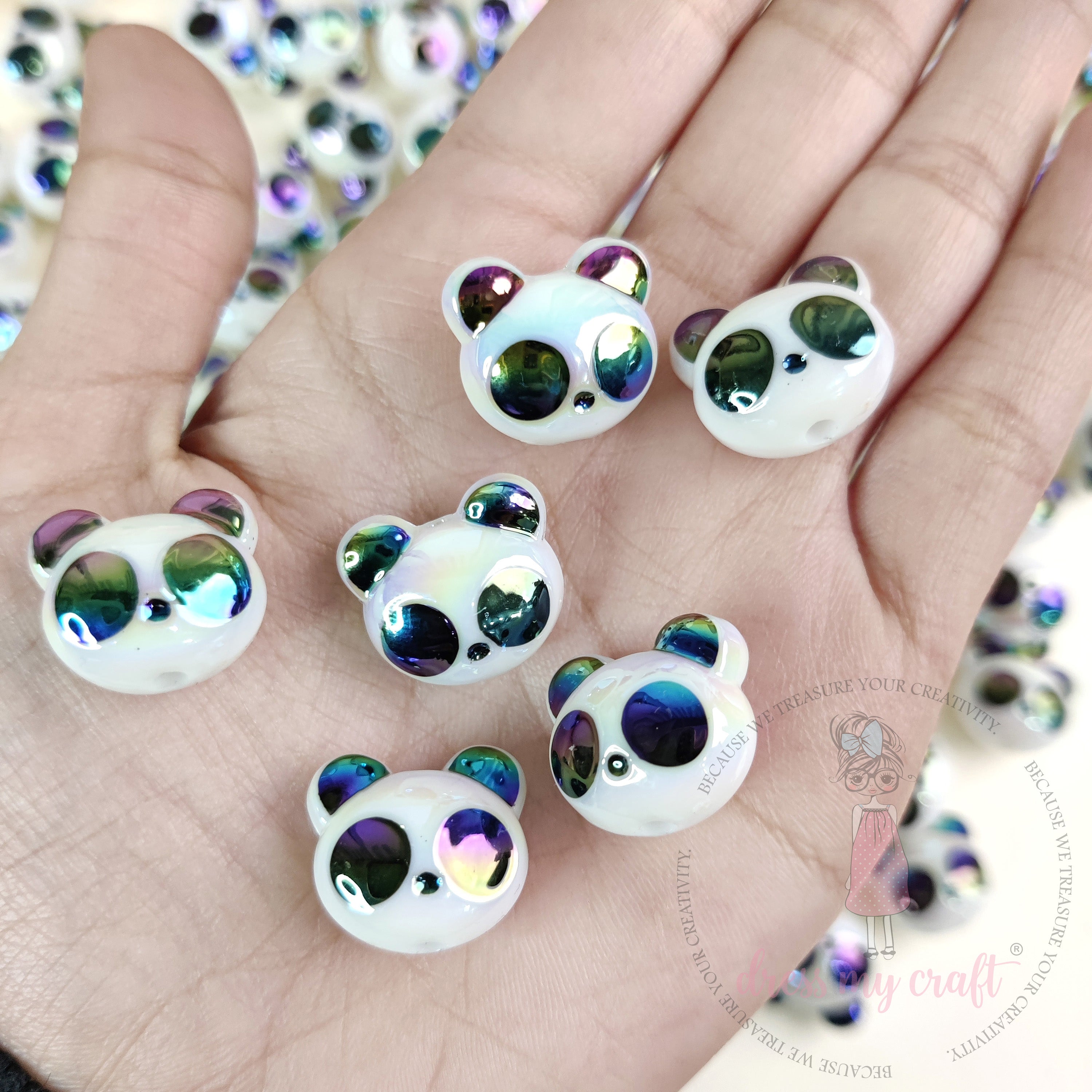 Holographic Panda Face Bead