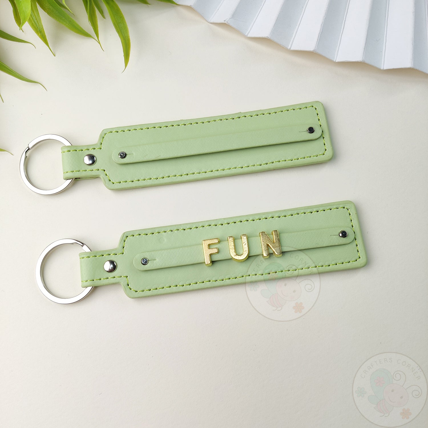 Leather Strap Key-chain - Pastel Green, 4 Pcs