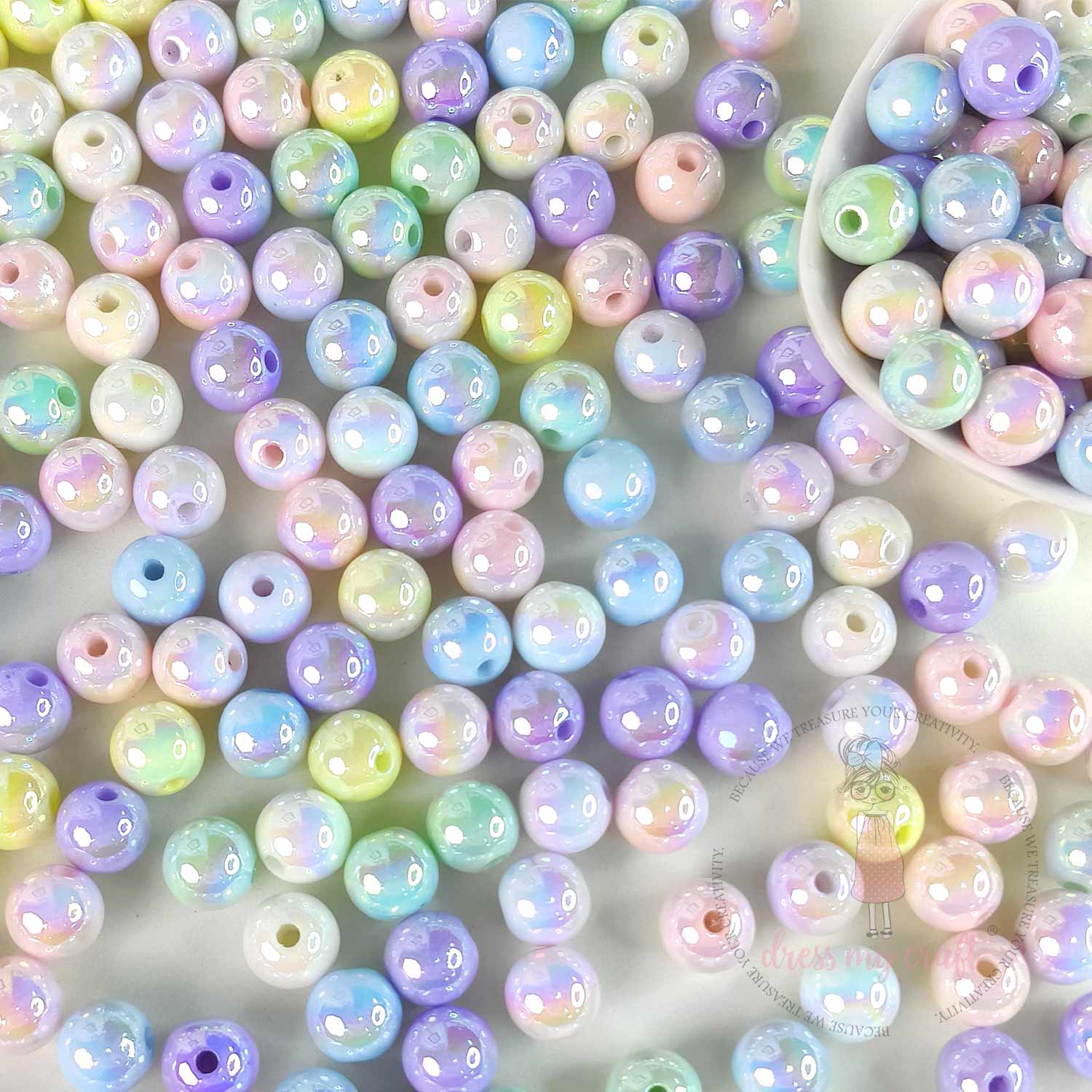 Shimmer with Holographic Acrylic Beads - 12 MM, 50 Pcs