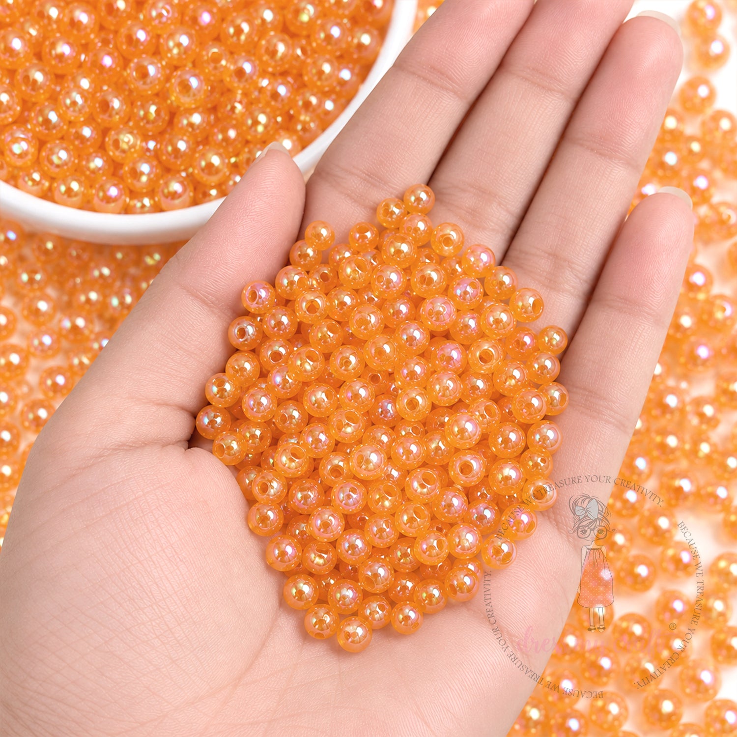 Transparent Rainbow Beads Orange - 6 MM, 50 Gms