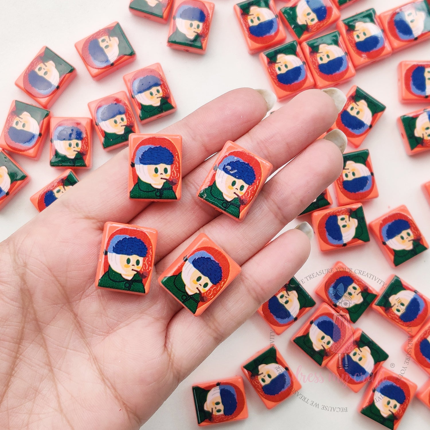 Painting On Tiles Beads Orange -  6 Pcs