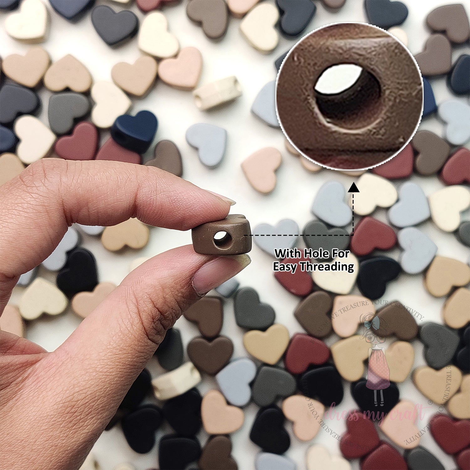 Matt Earthy Tones Hearts Beads - 30 Pcs