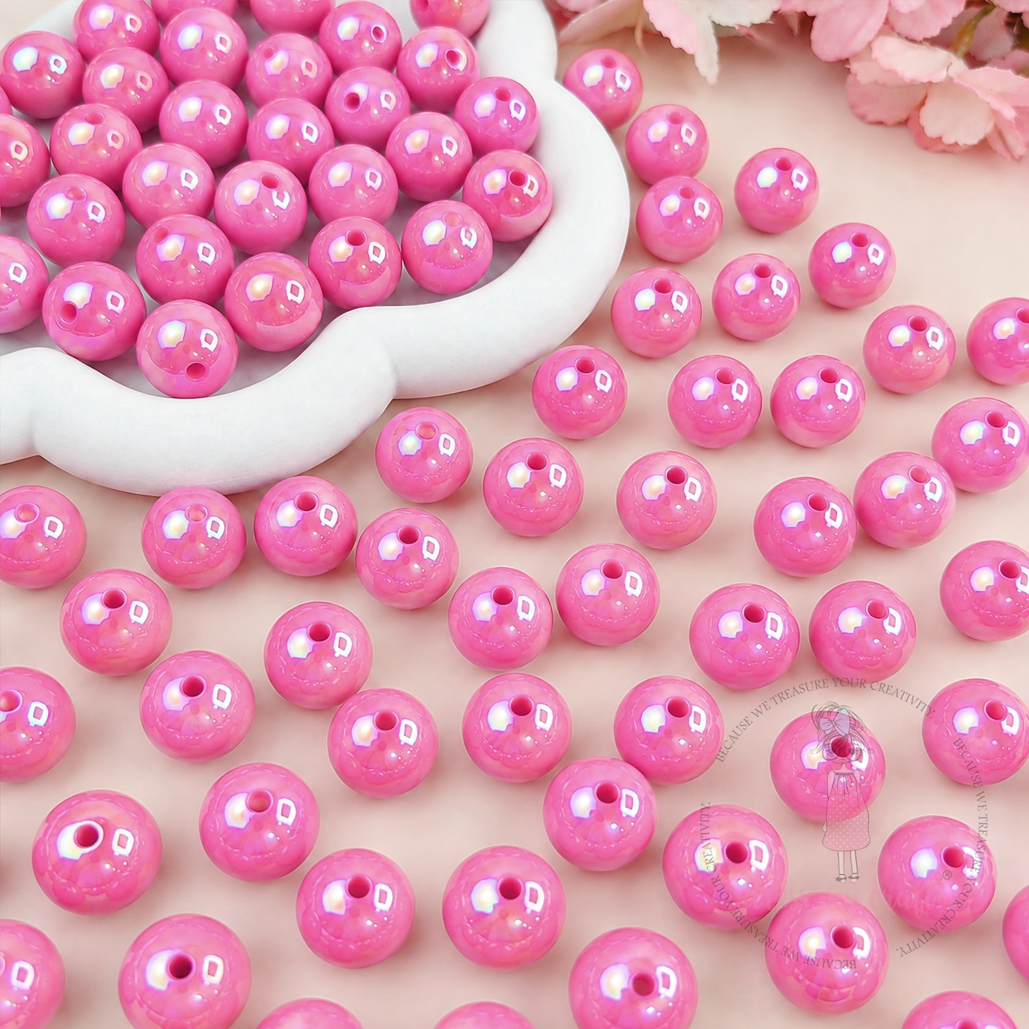 Holographic Premium Acrylic Beads - Blush Pink, 20 Pcs