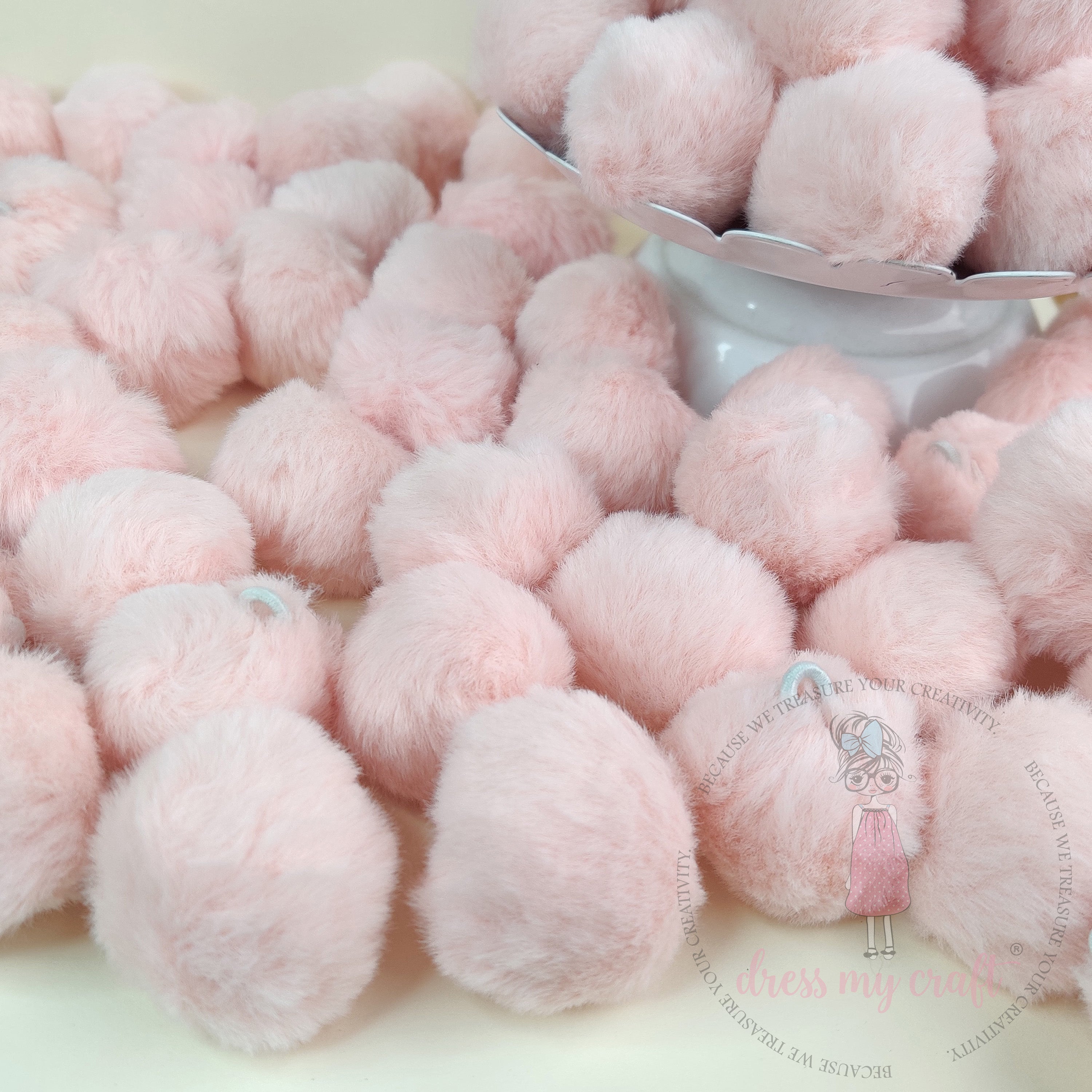 Pastel Baby Pink Pom Poms With Loop - Big