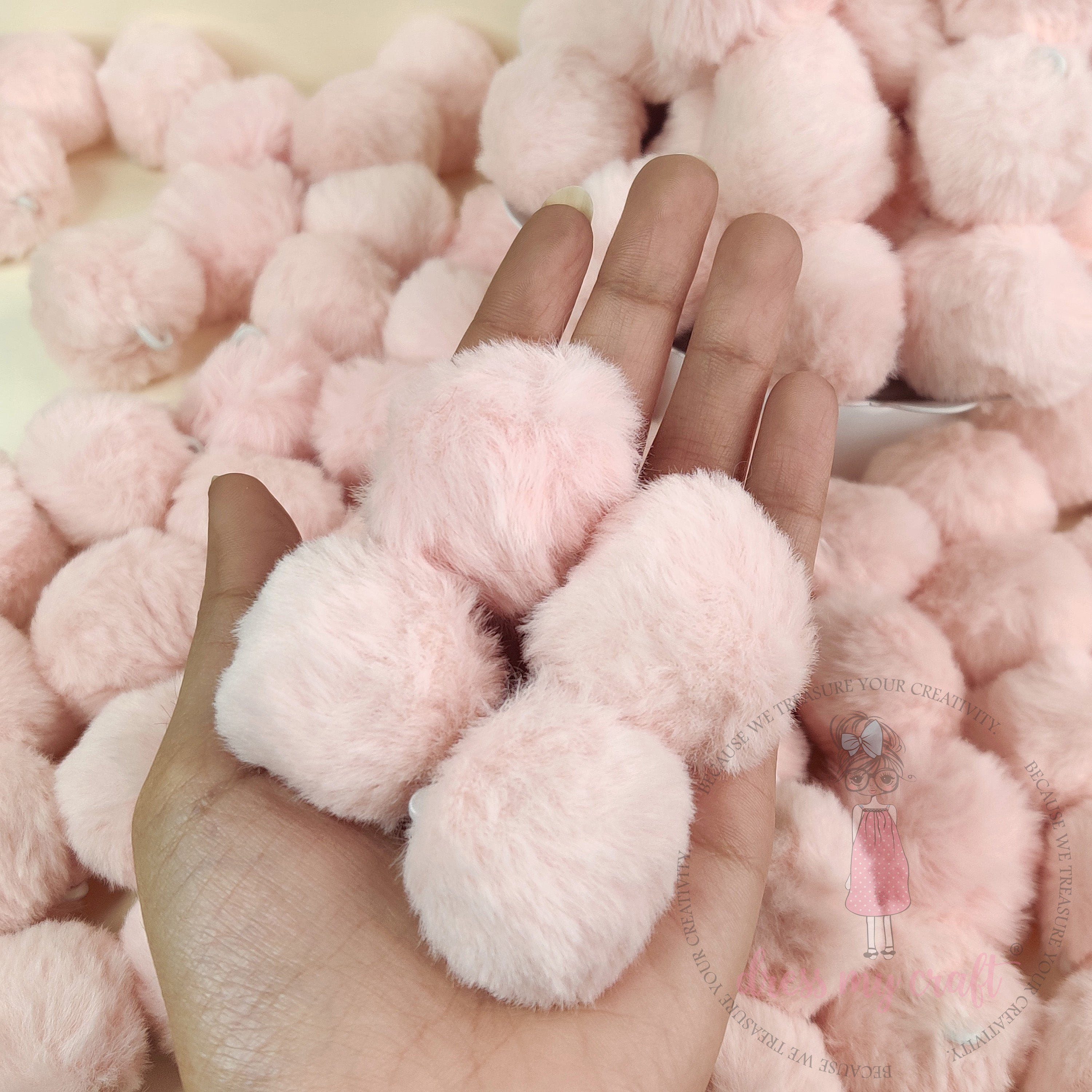 Pastel Baby Pink Pom Poms With Loop - Big