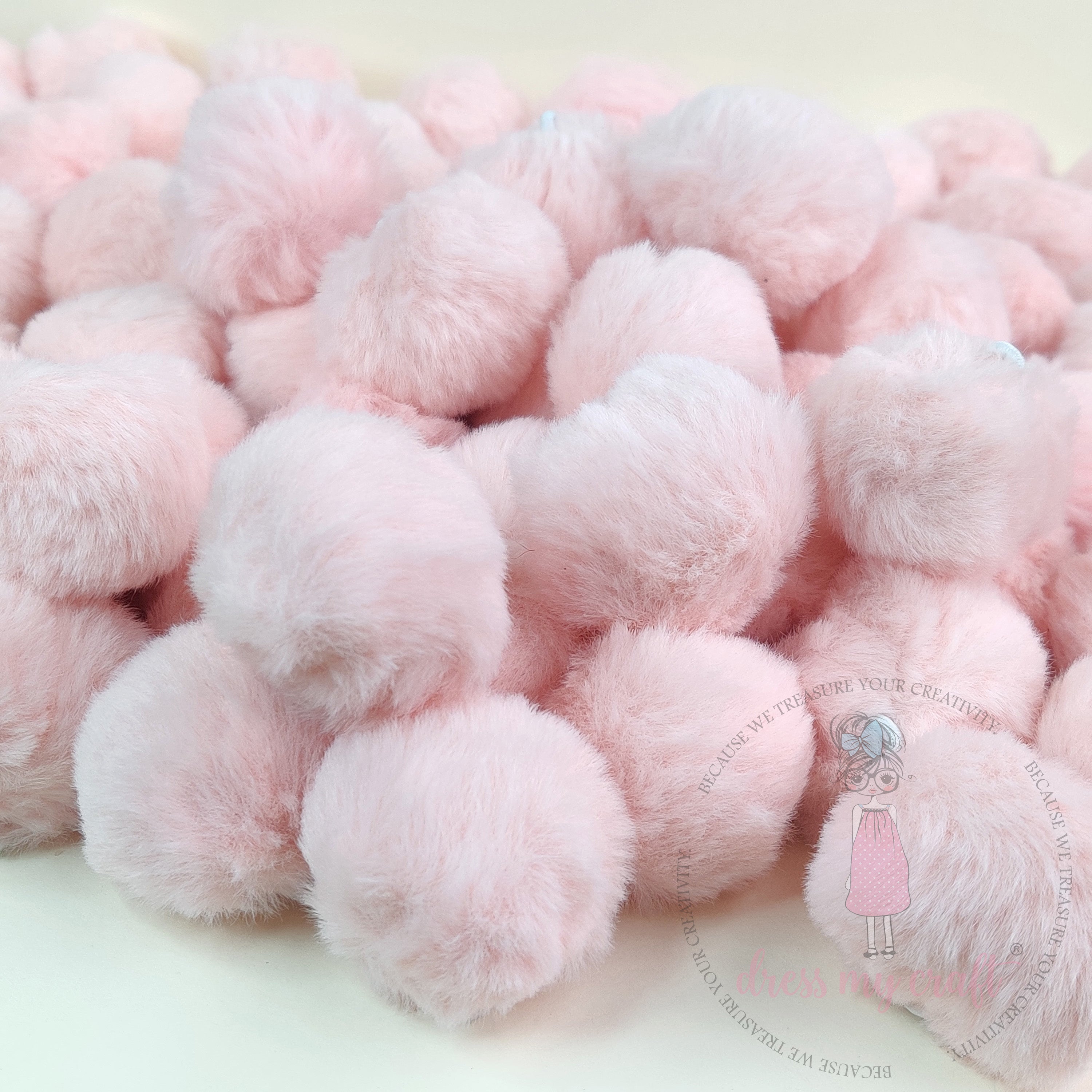Pastel Baby Pink Pom Poms With Loop - Big
