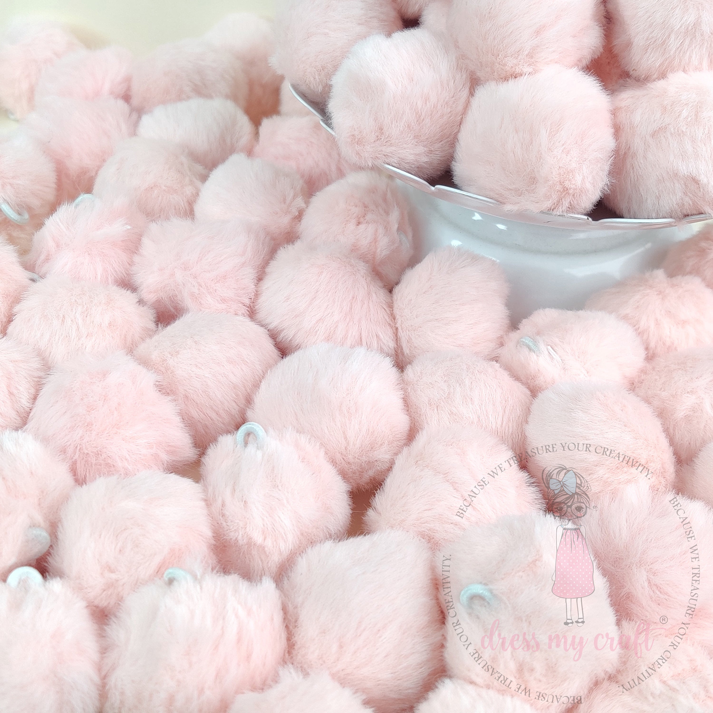 Pastel Baby Pink Pom Poms With Loop - Big