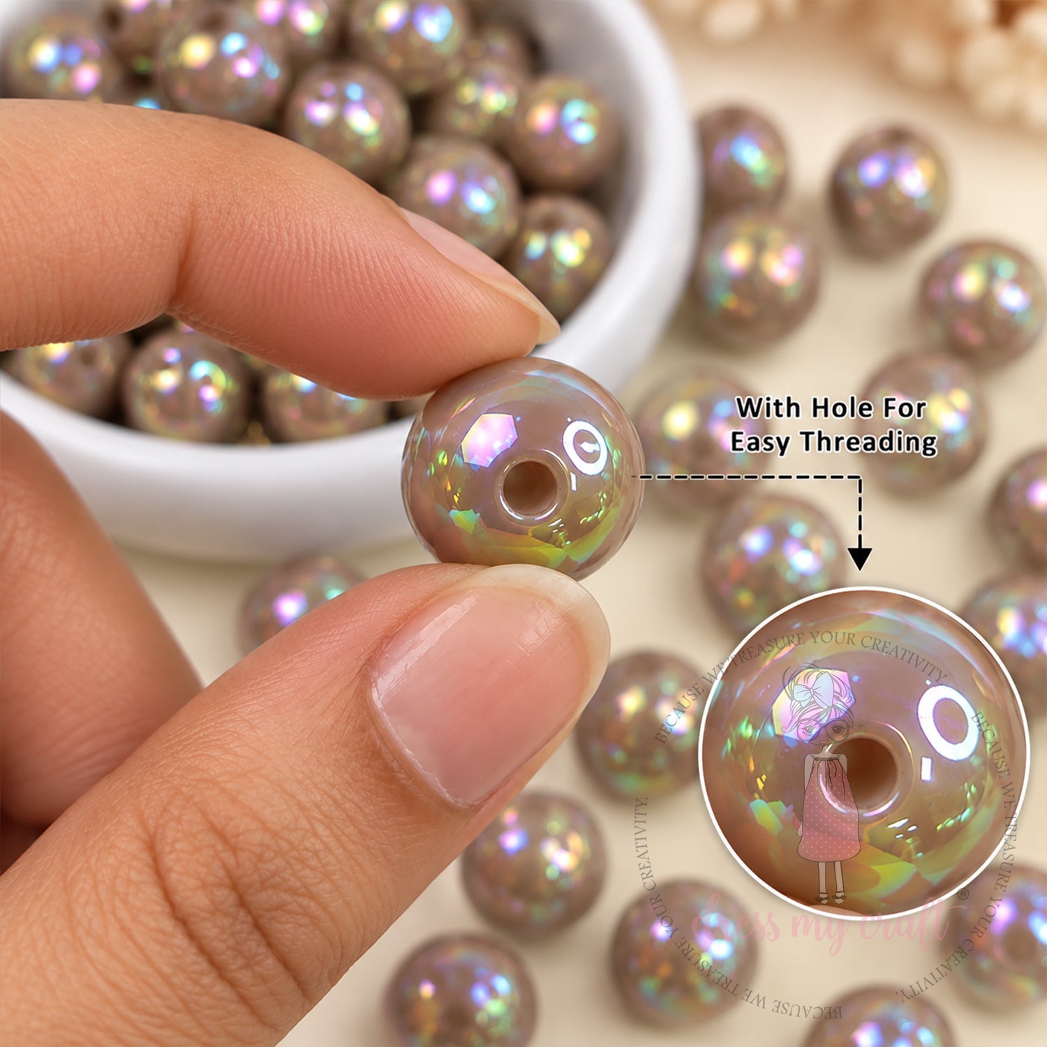 Holographic Premium Acrylic Beads - Brown