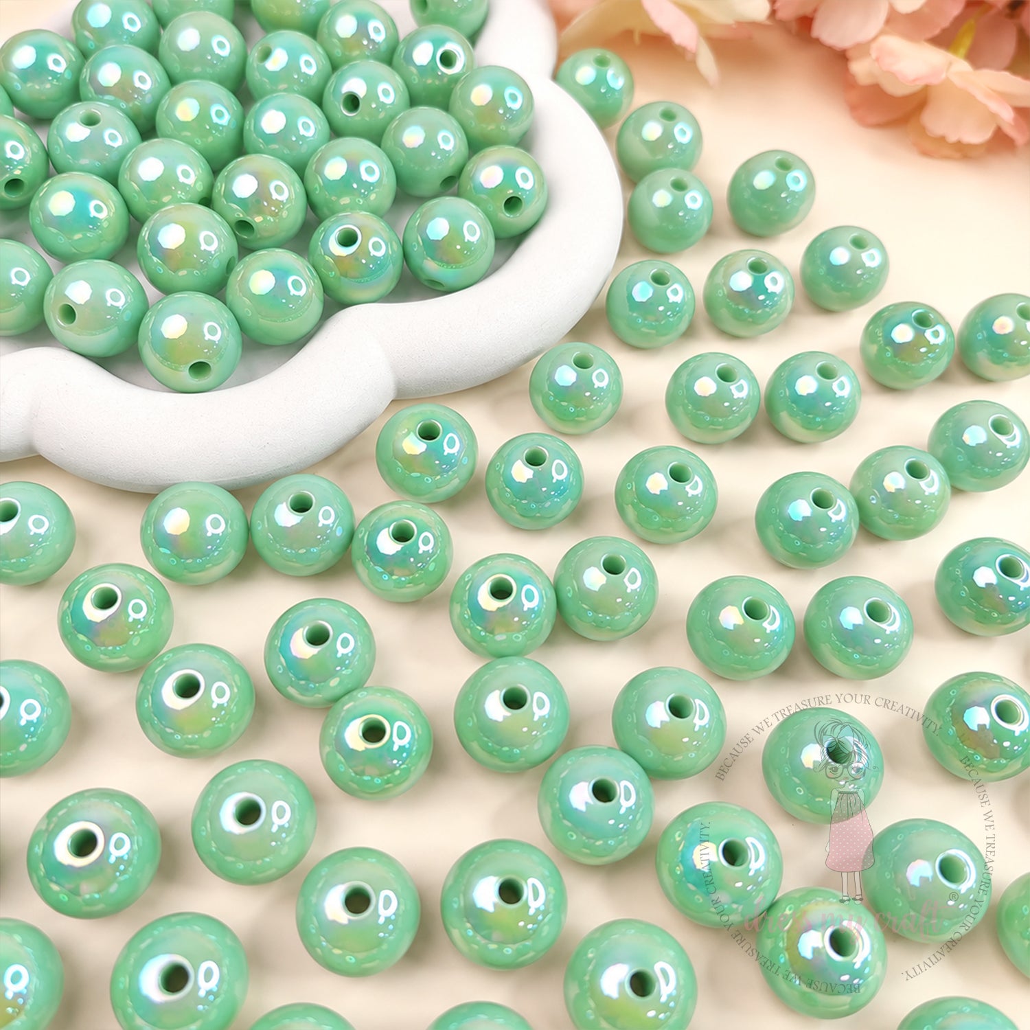 Holographic Premium Acrylic Beads - Green