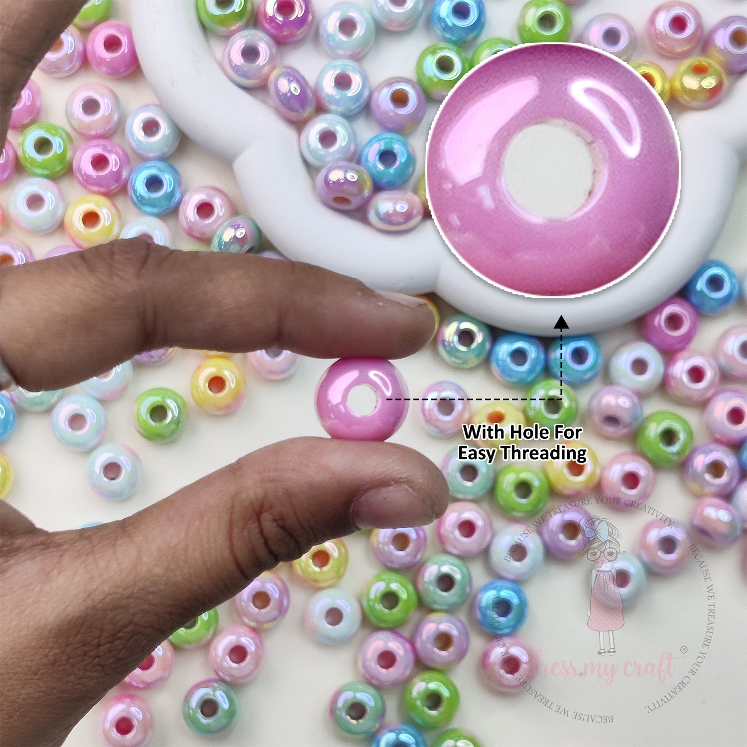 Pastel Holographic Donut Beads - 10 Pcs