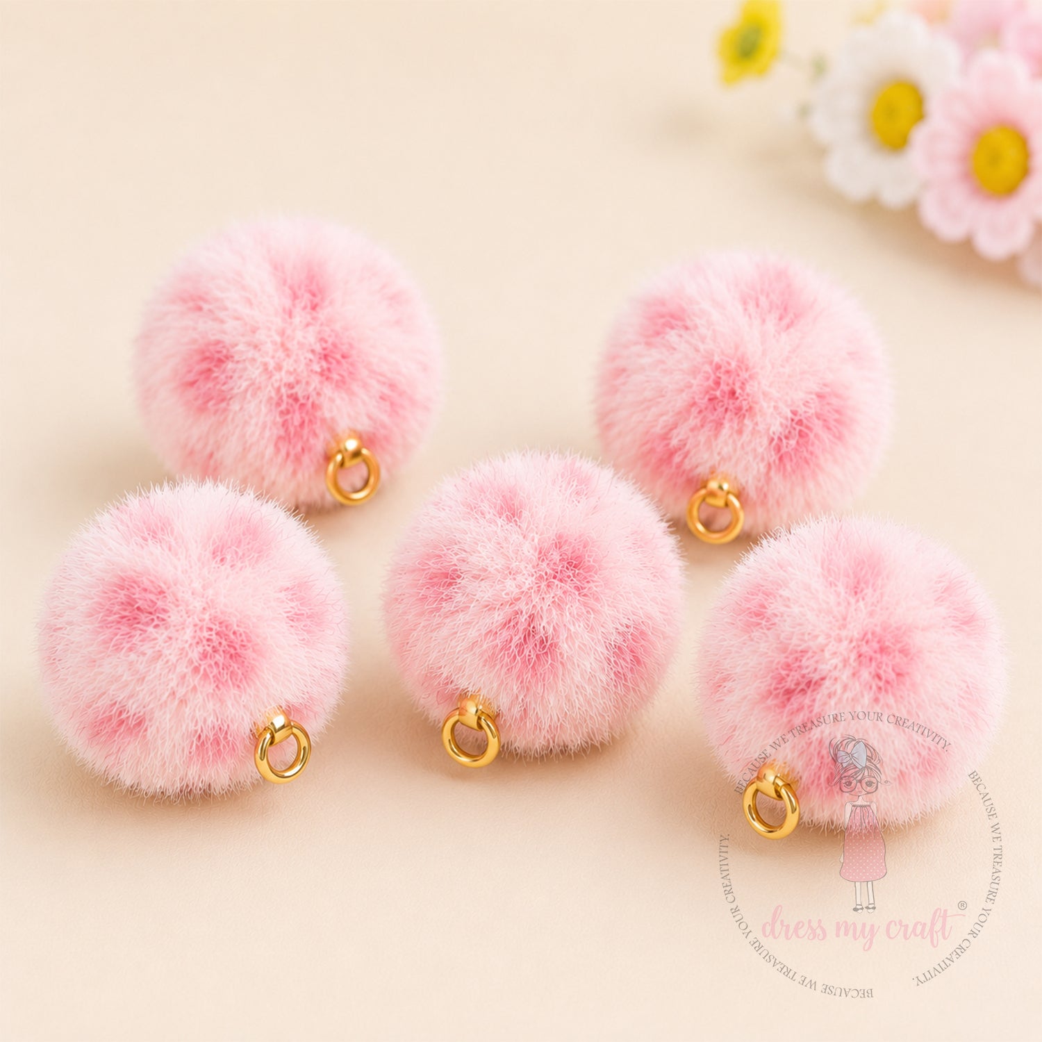 Mix Baby Pink Pastel Pom Pom With Loop - Big