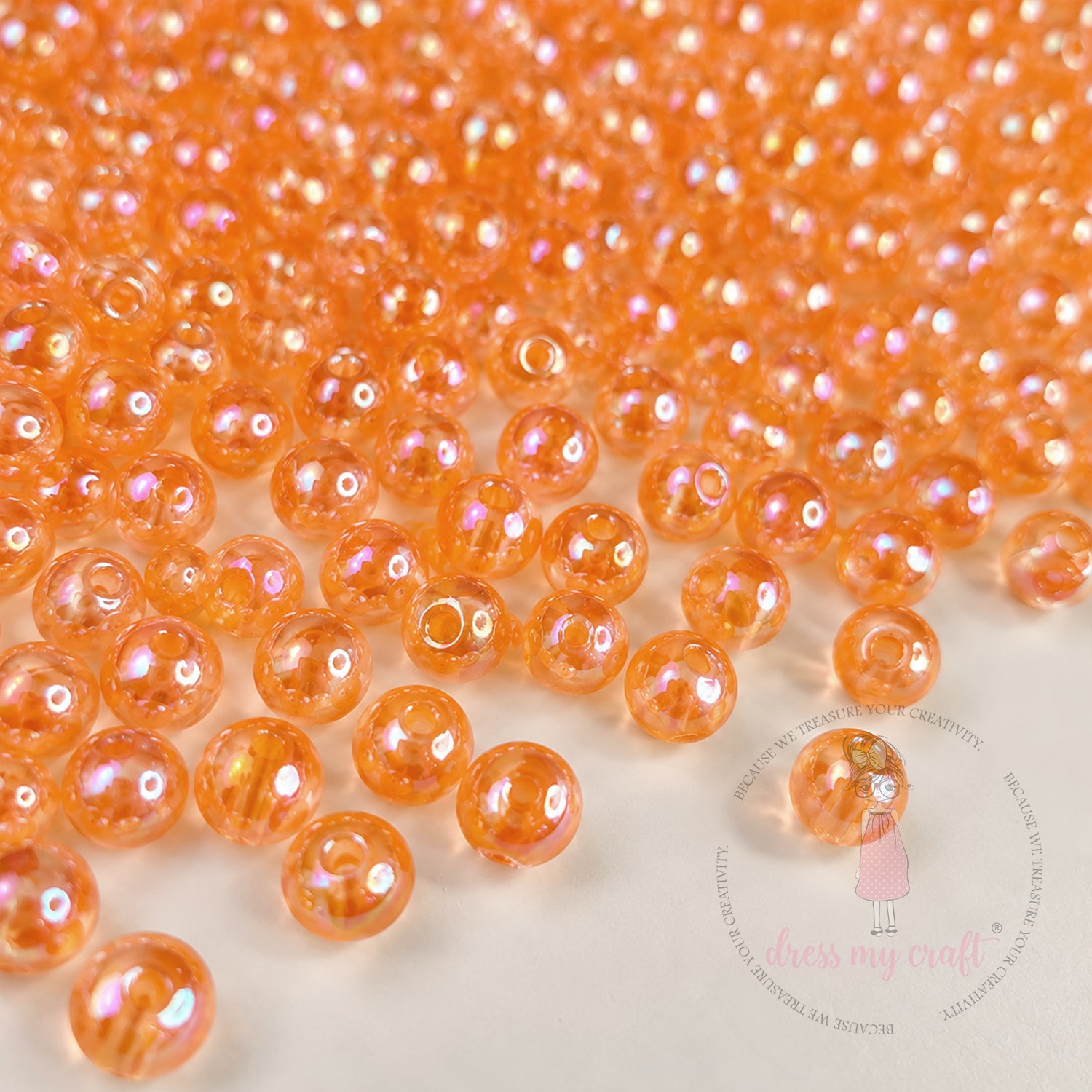 Transparent Rainbow Beads Orange - 6 MM, 50 Gms