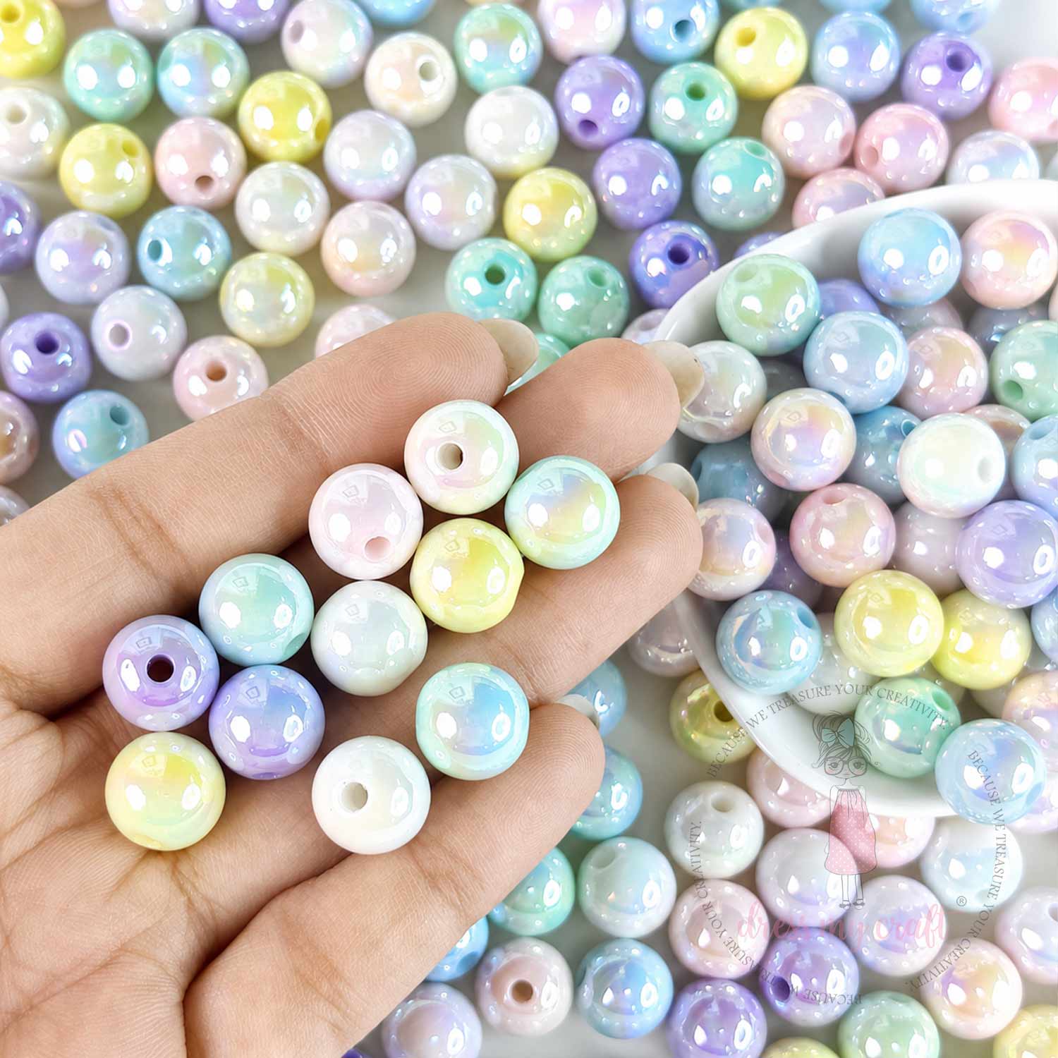 Shimmer with Holographic Acrylic Beads - 12 MM, 50 Pcs