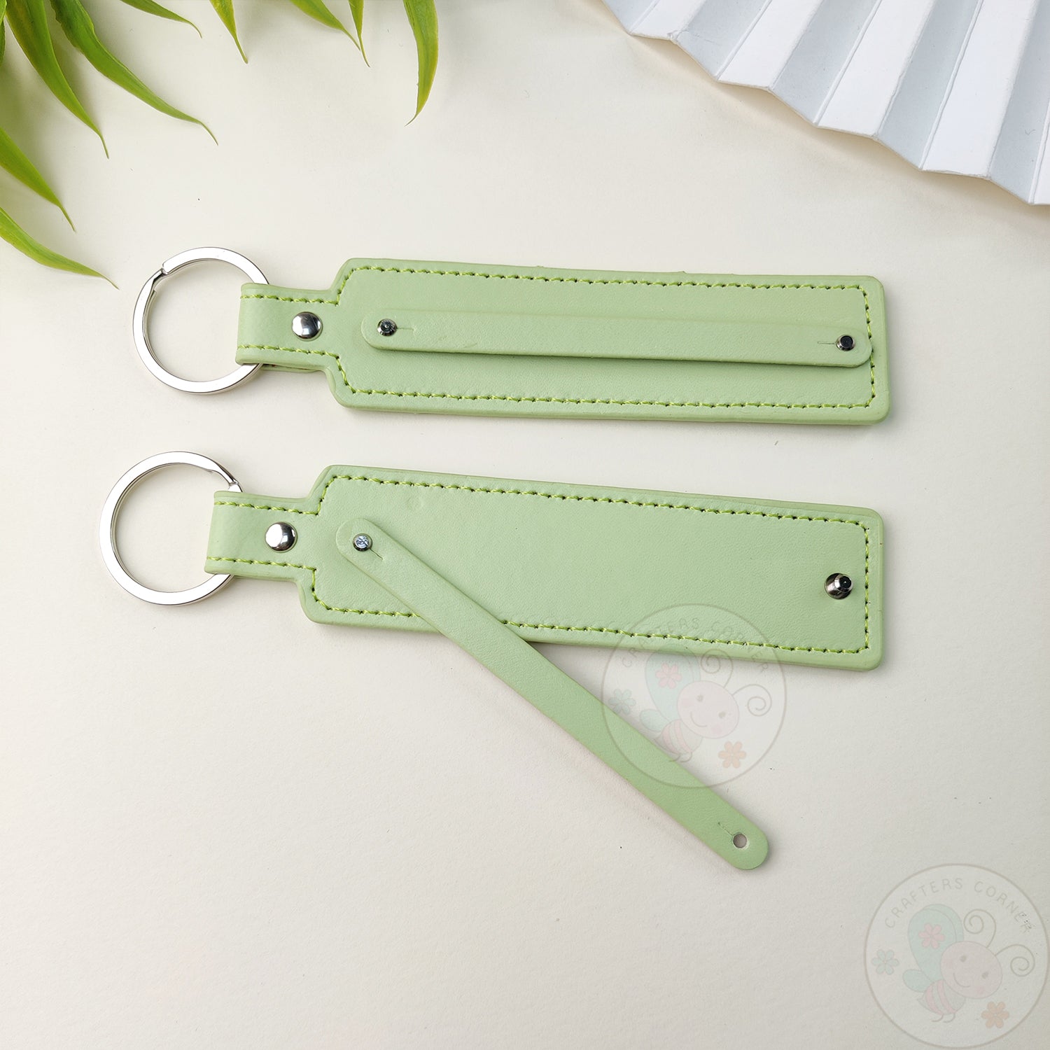 Leather Strap Key-chain - Pastel Green, 4 Pcs