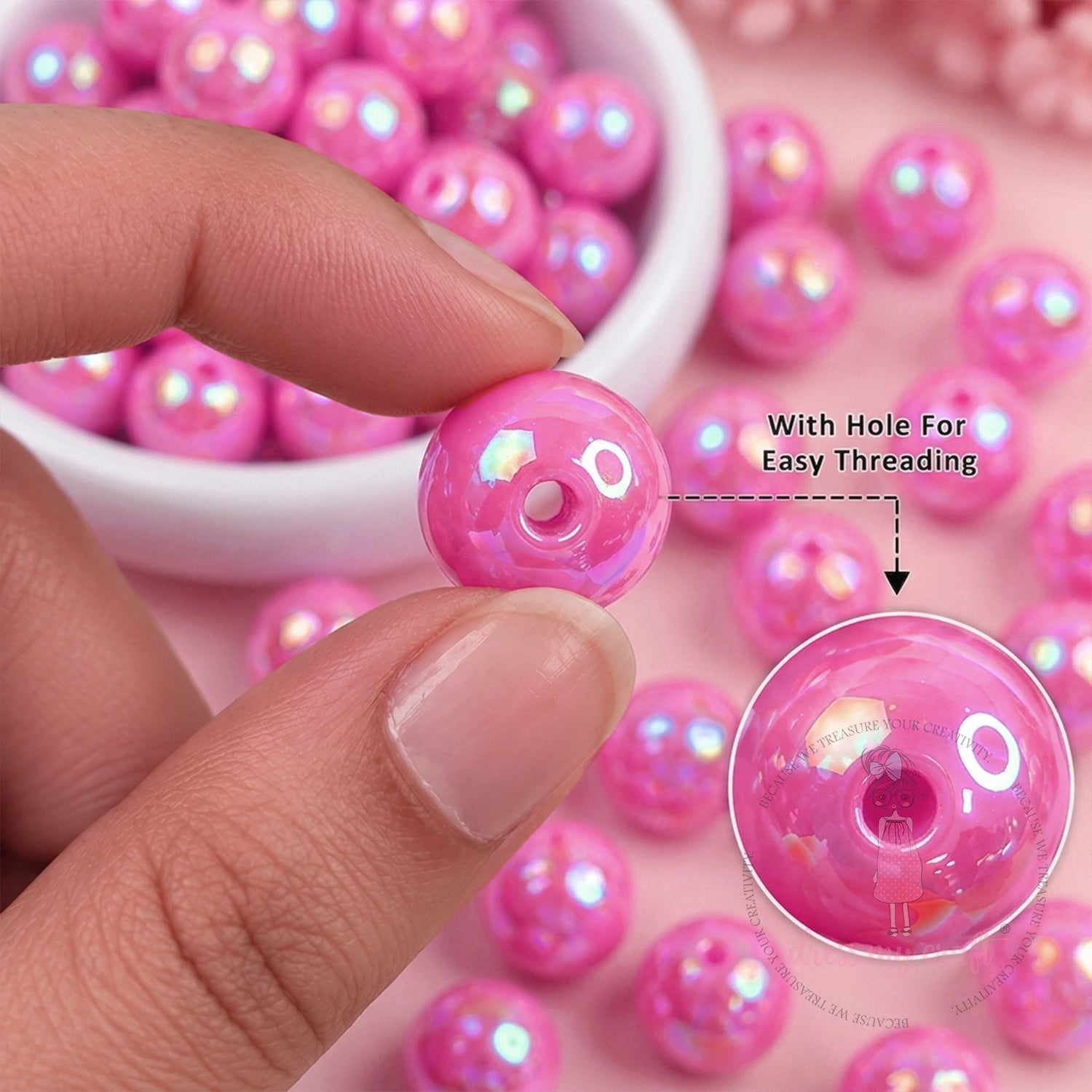 Holographic Premium Acrylic Beads - Blush Pink, 20 Pcs