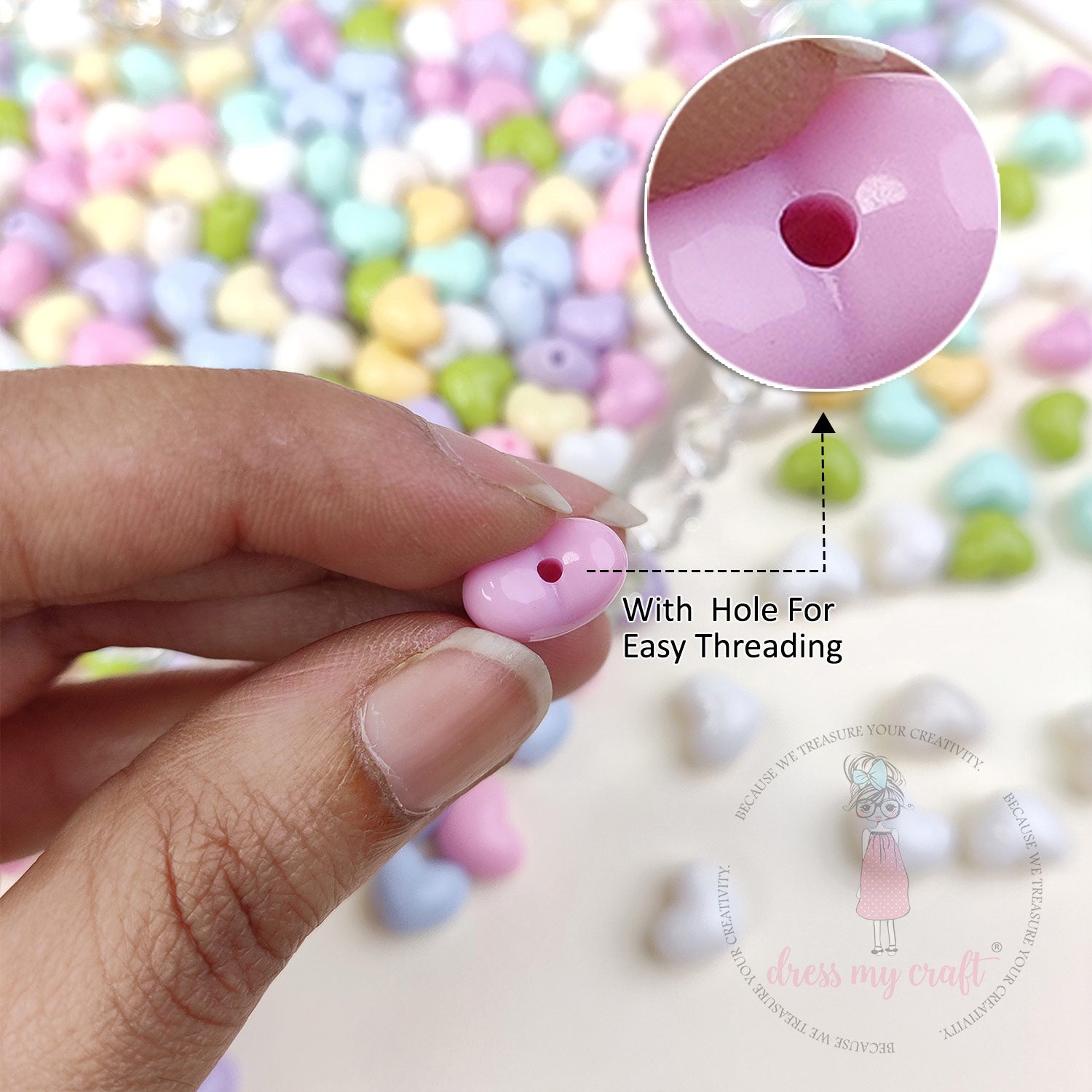 Pastel heart-shaped beads