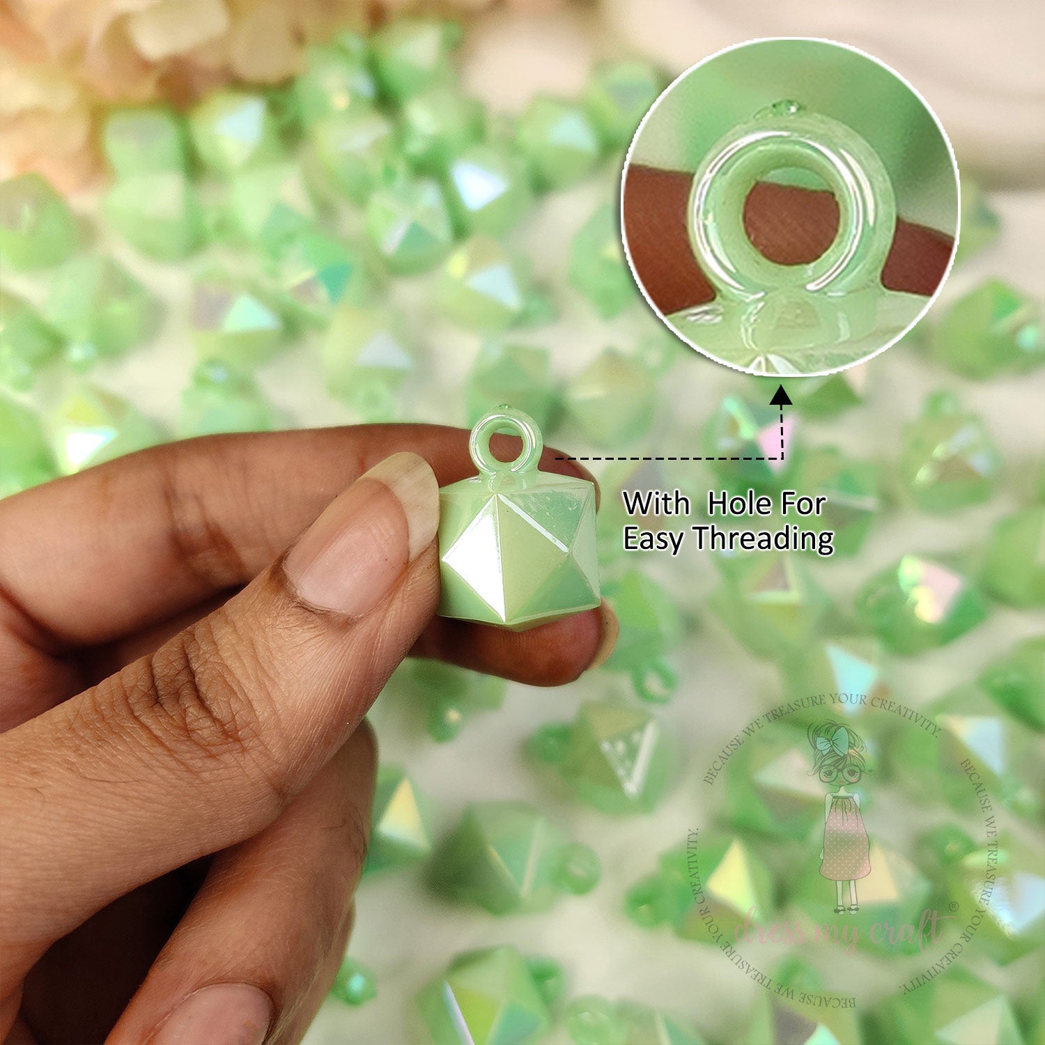 Mint Holographic Diamond Beads with Loop