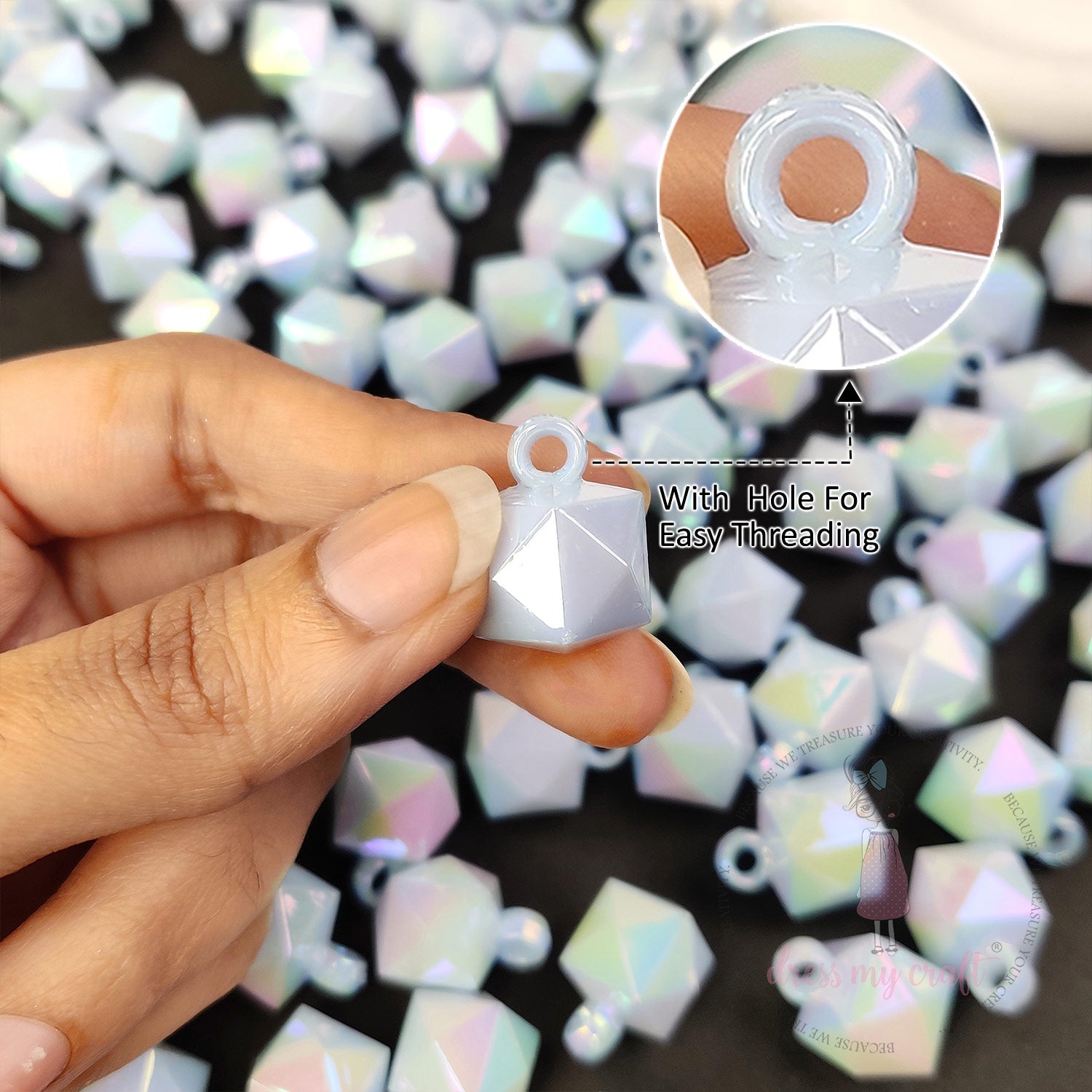 Baby Blue Holographic Diamond Beads with Loop