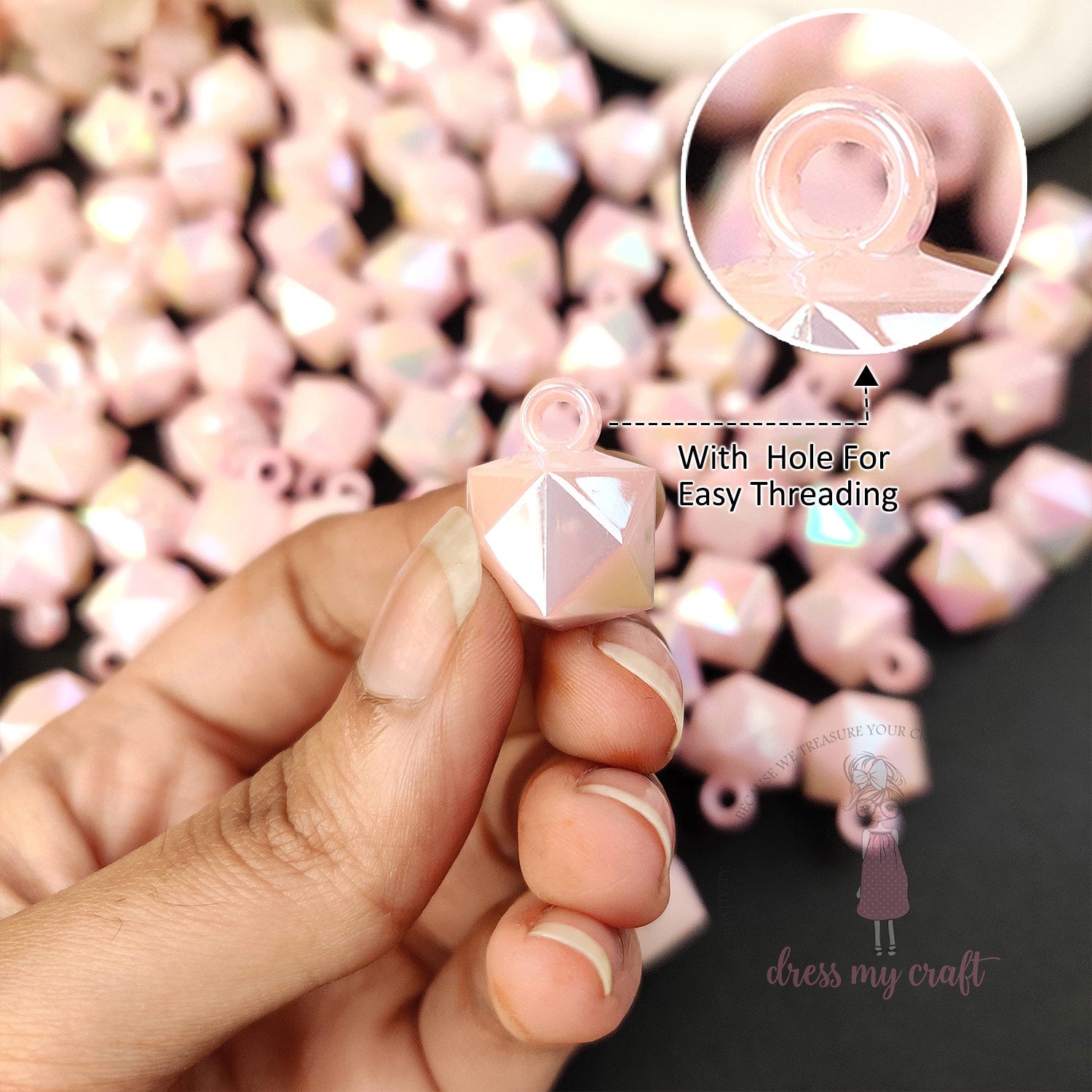 Blush Pink Holographic Diamond Beads with Loop