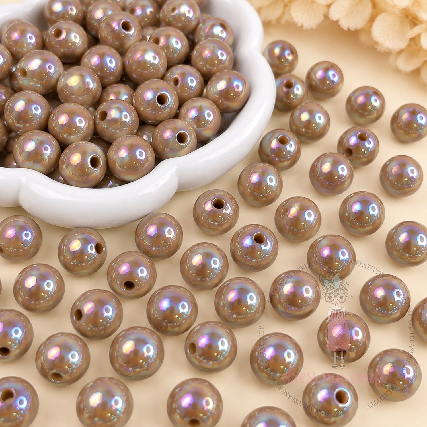 Holographic Premium Acrylic Beads - Brown