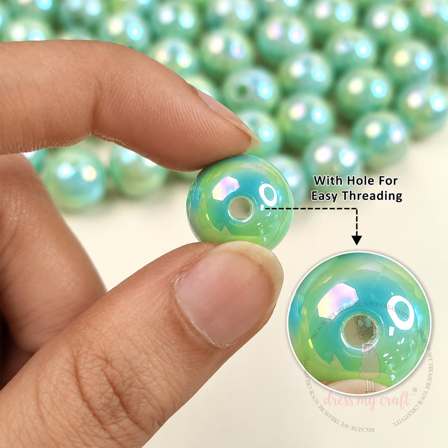 Holographic Premium Acrylic Beads - Green