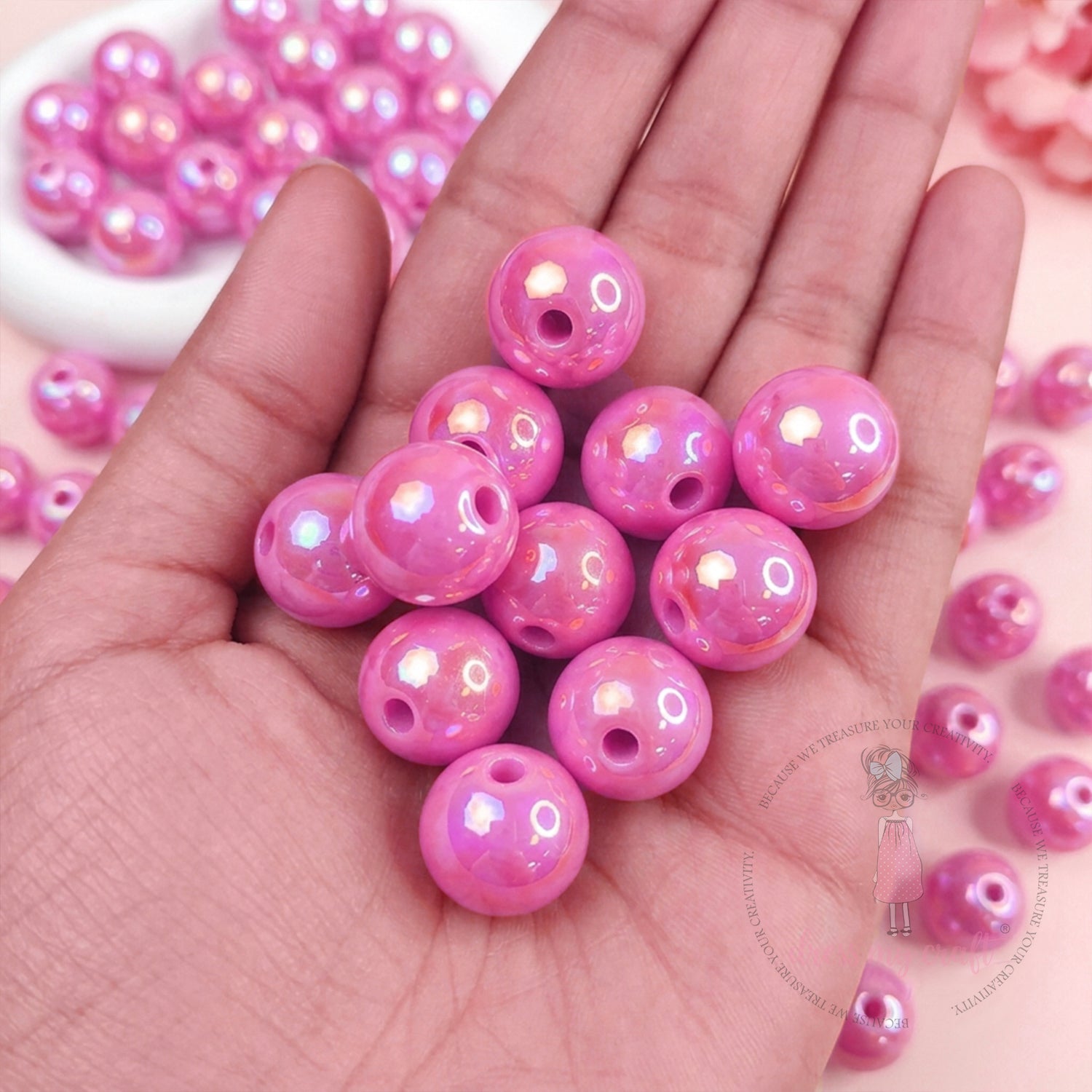 Holographic Premium Acrylic Beads - Blush Pink, 20 Pcs