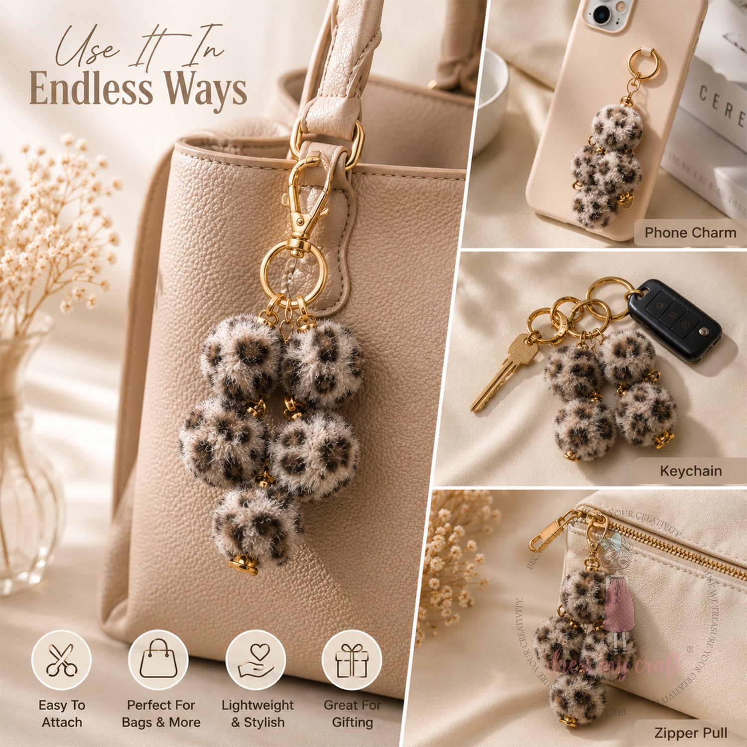 Mix Brown Pastel Pom Pom With Loop - Big