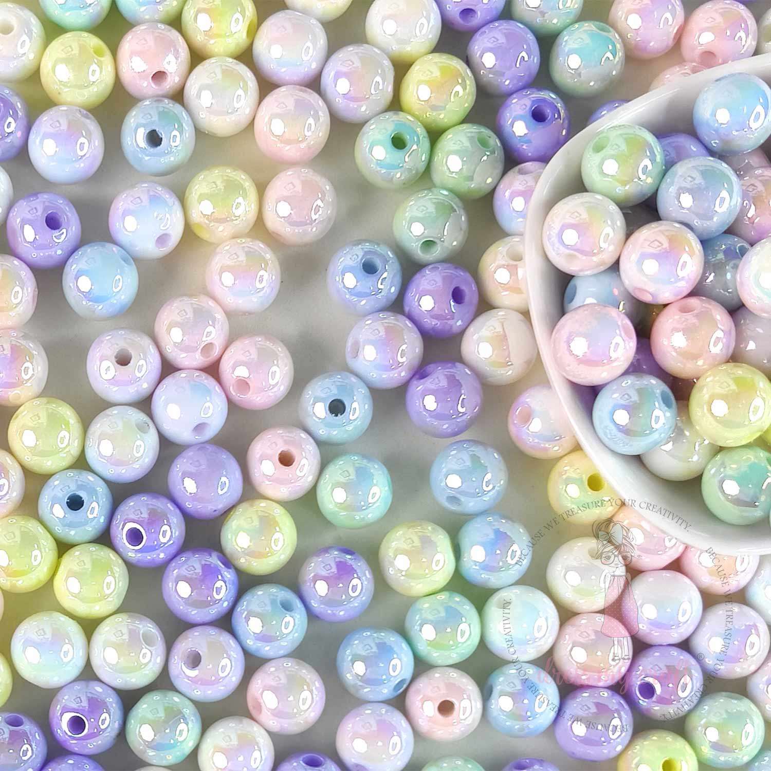 Shimmer with Holographic Acrylic Beads - 12 MM, 50 Pcs