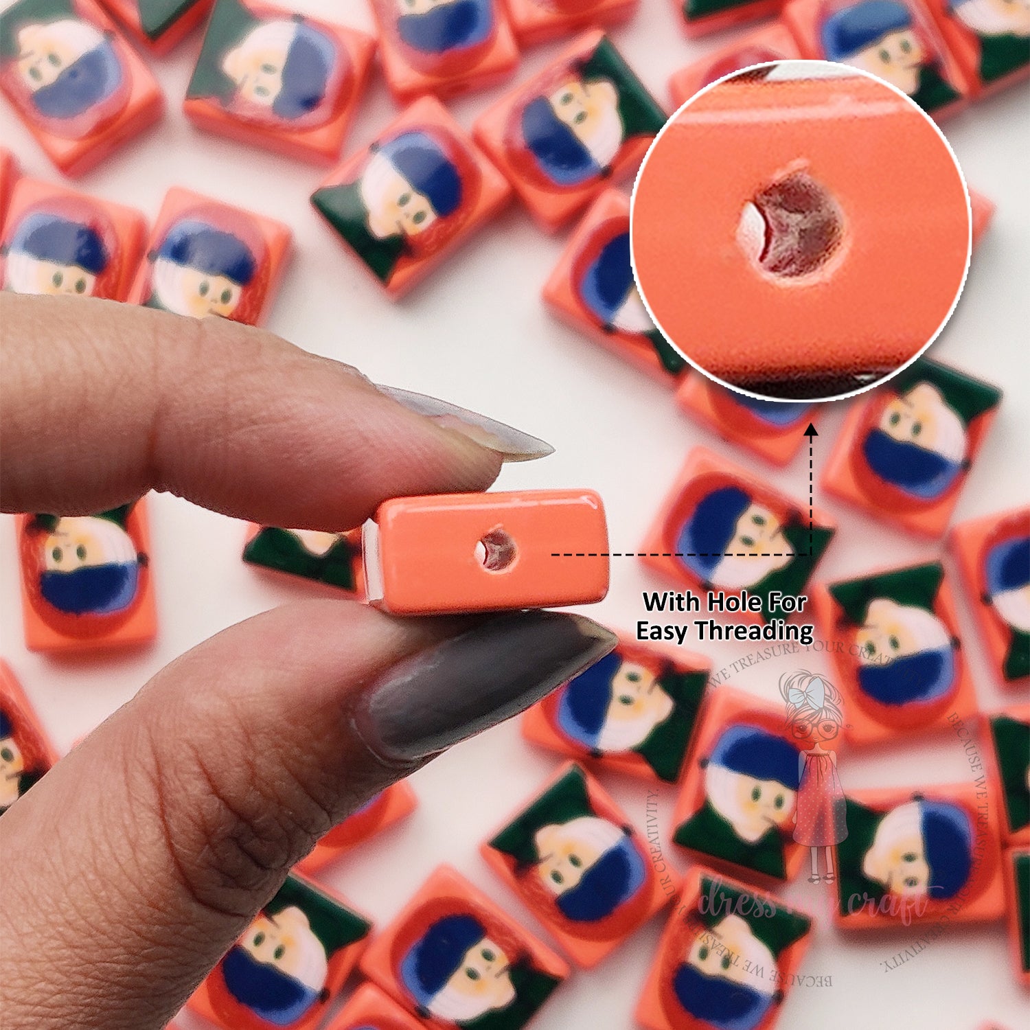 Painting On Tiles Beads Orange -  6 Pcs