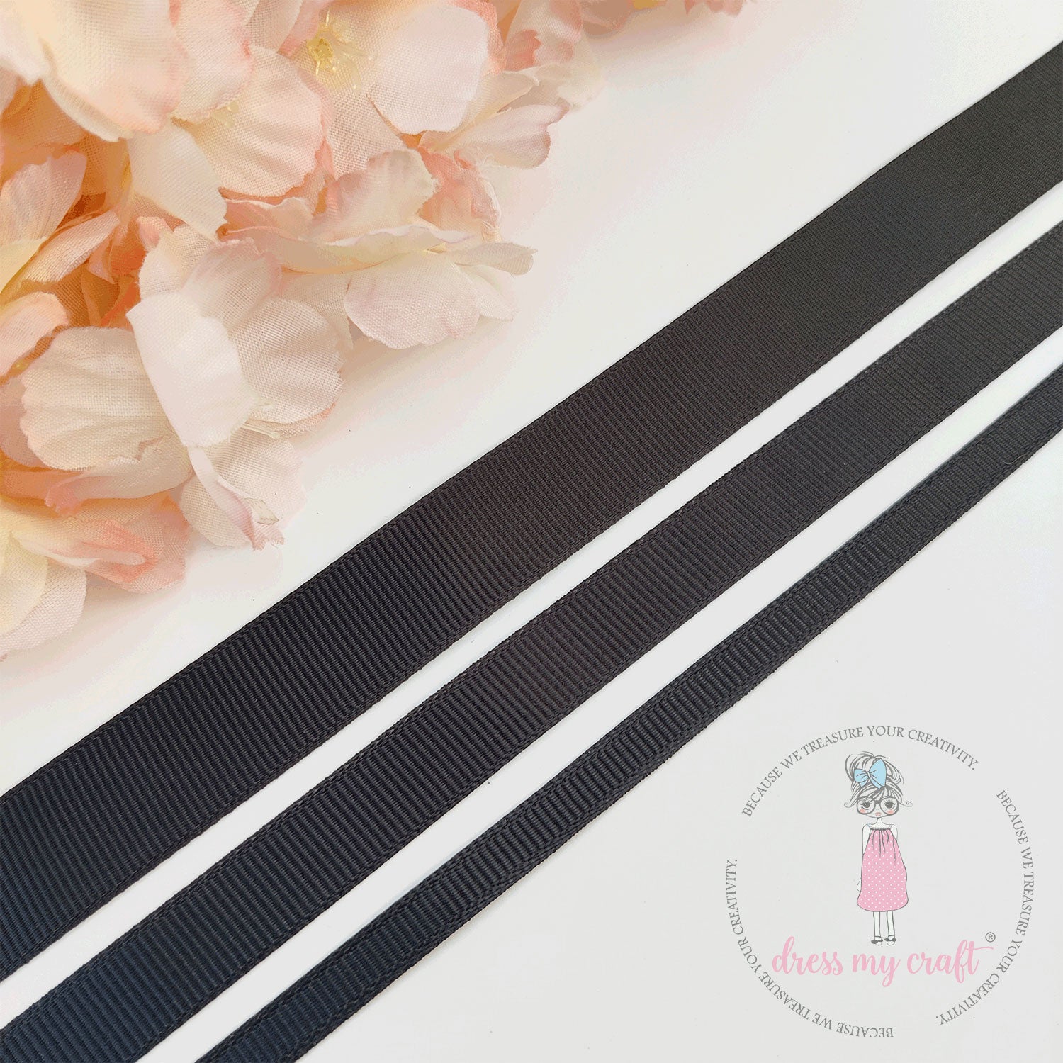 Grosgrain Ribbon Combo - 3 Rolls (6mm, 12mm, 18mm) Black