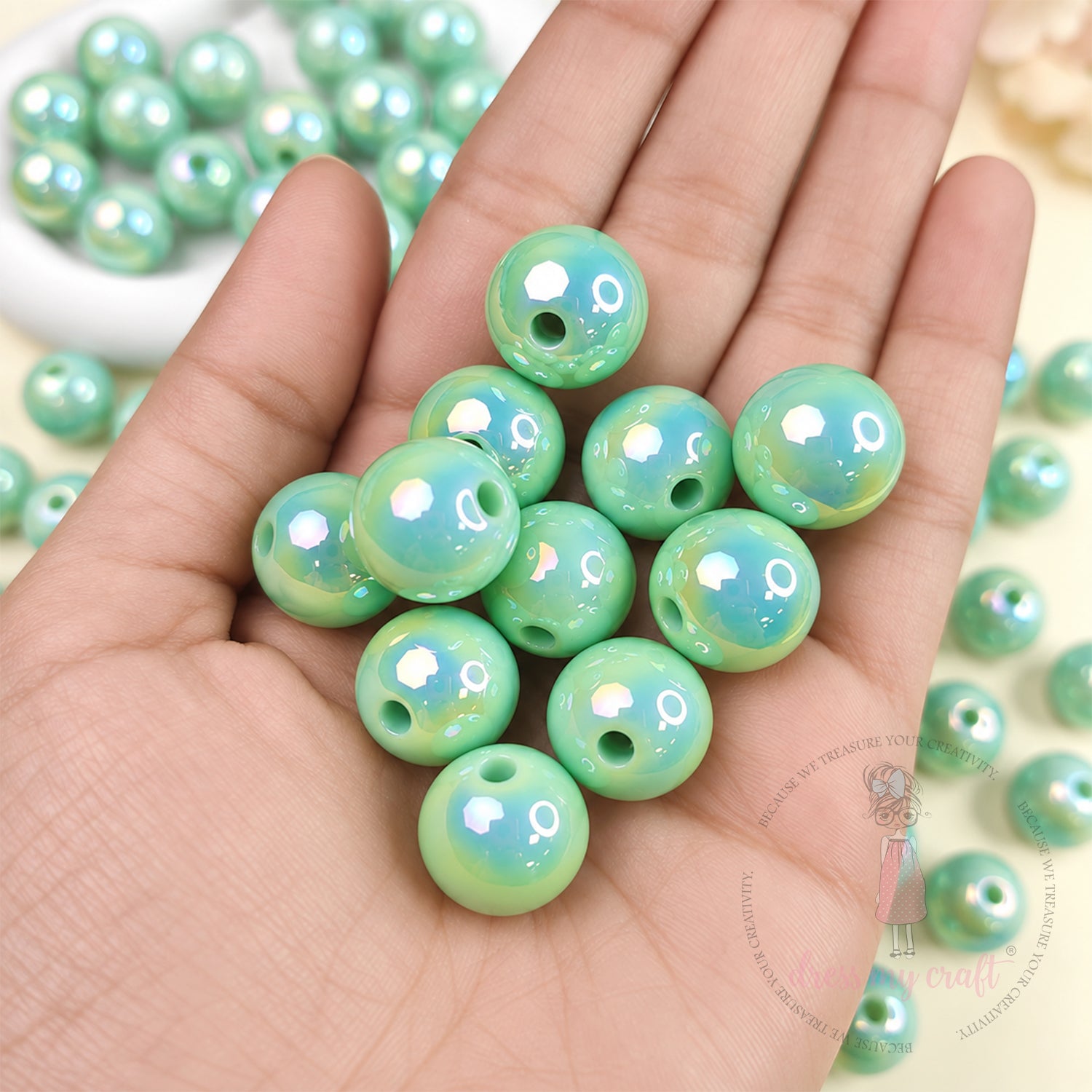 Holographic Premium Acrylic Beads - Green