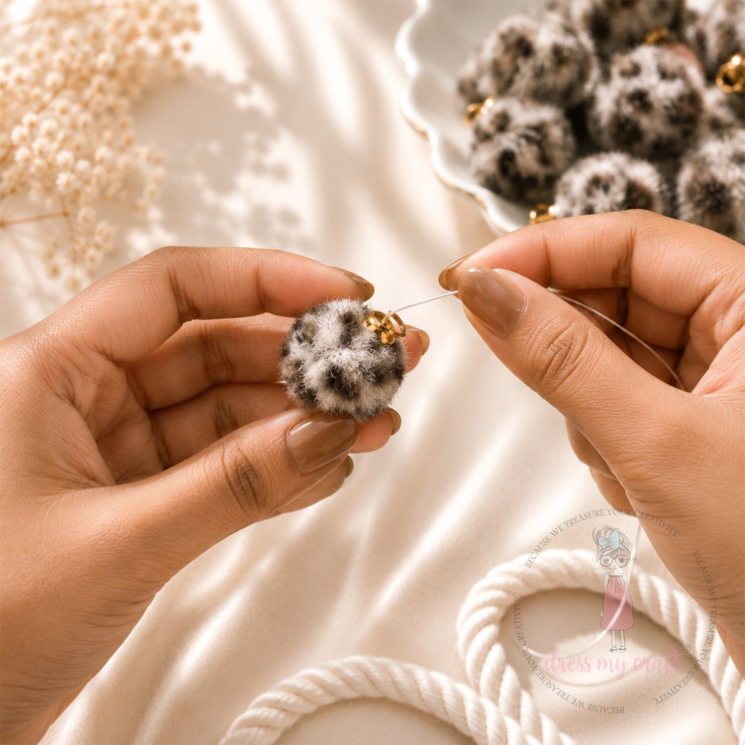 Mix Brown Pastel Pom Pom With Loop - Big
