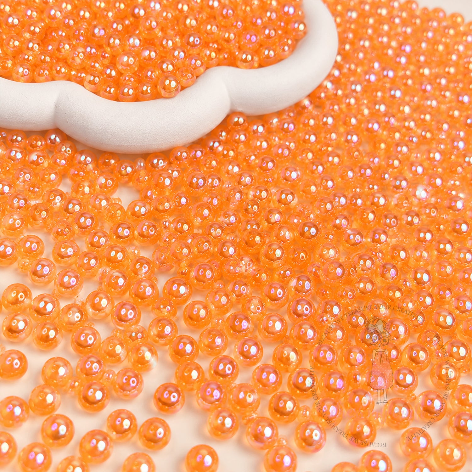 Transparent Rainbow Beads Orange - 6 MM, 50 Gms
