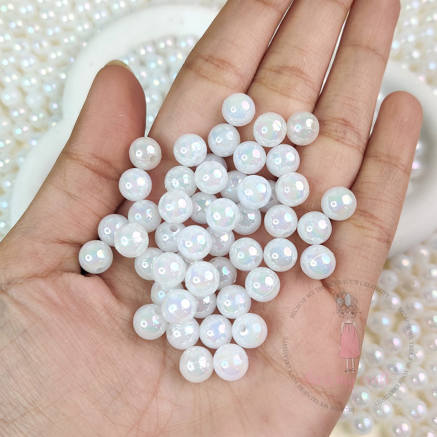 Holographic Pearl Round Beads