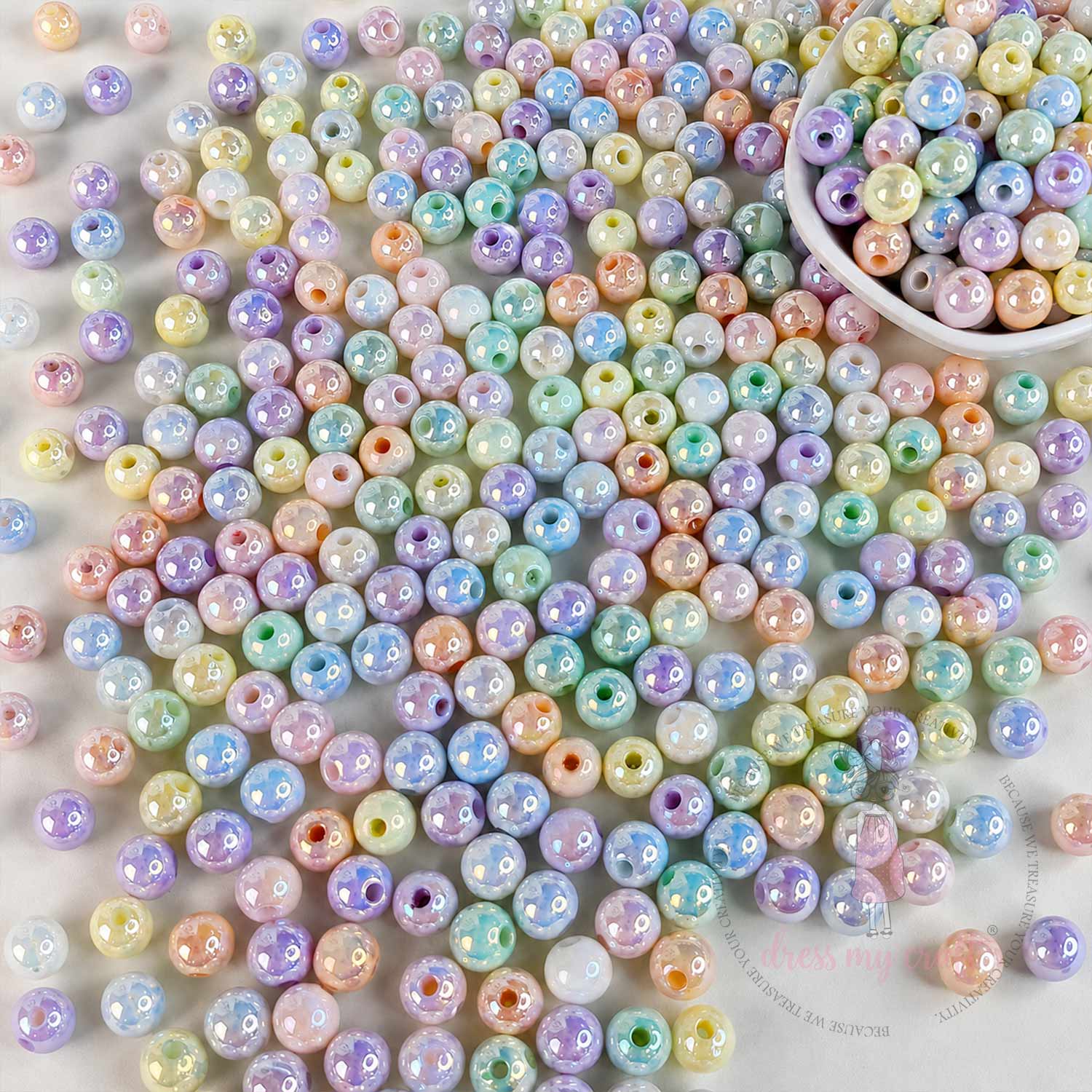 Shimmer with Holographic Acrylic Beads - 8 MM, 50 Pcs