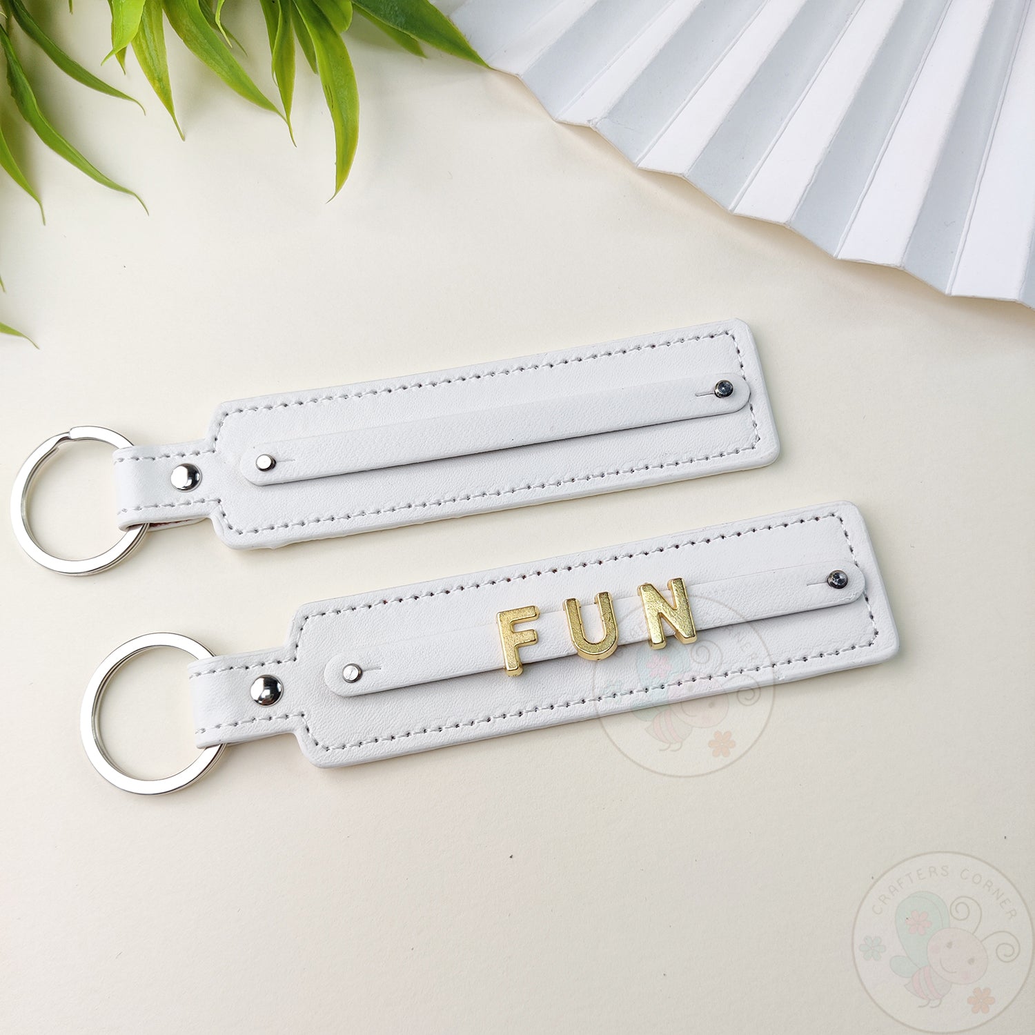Leather Strap Key-chain - White, 4 Pcs