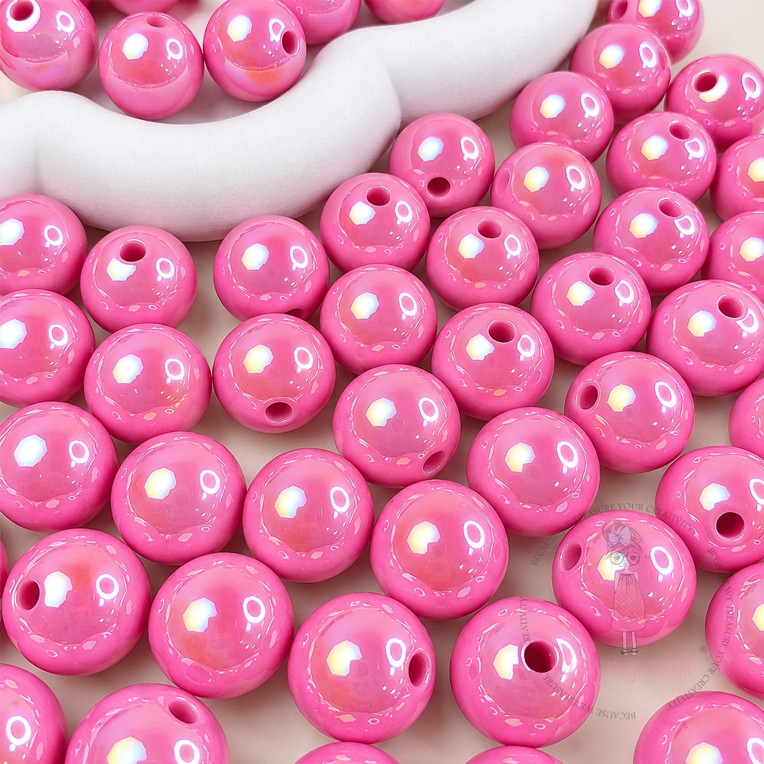 Holographic Premium Acrylic Beads - Blush Pink, 20 Pcs