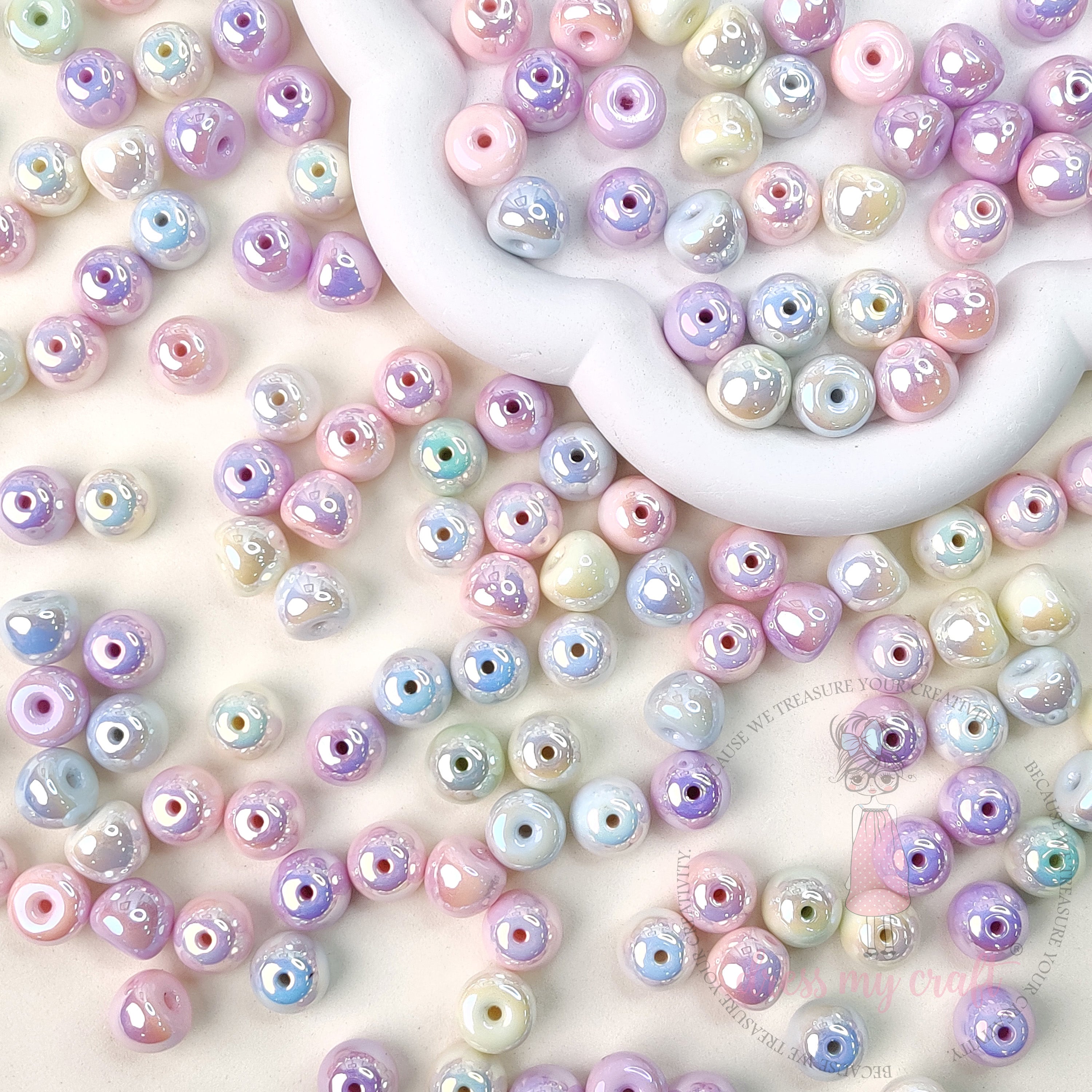 Multicolor Holographic Apple Shape Beads - 15 Pcs