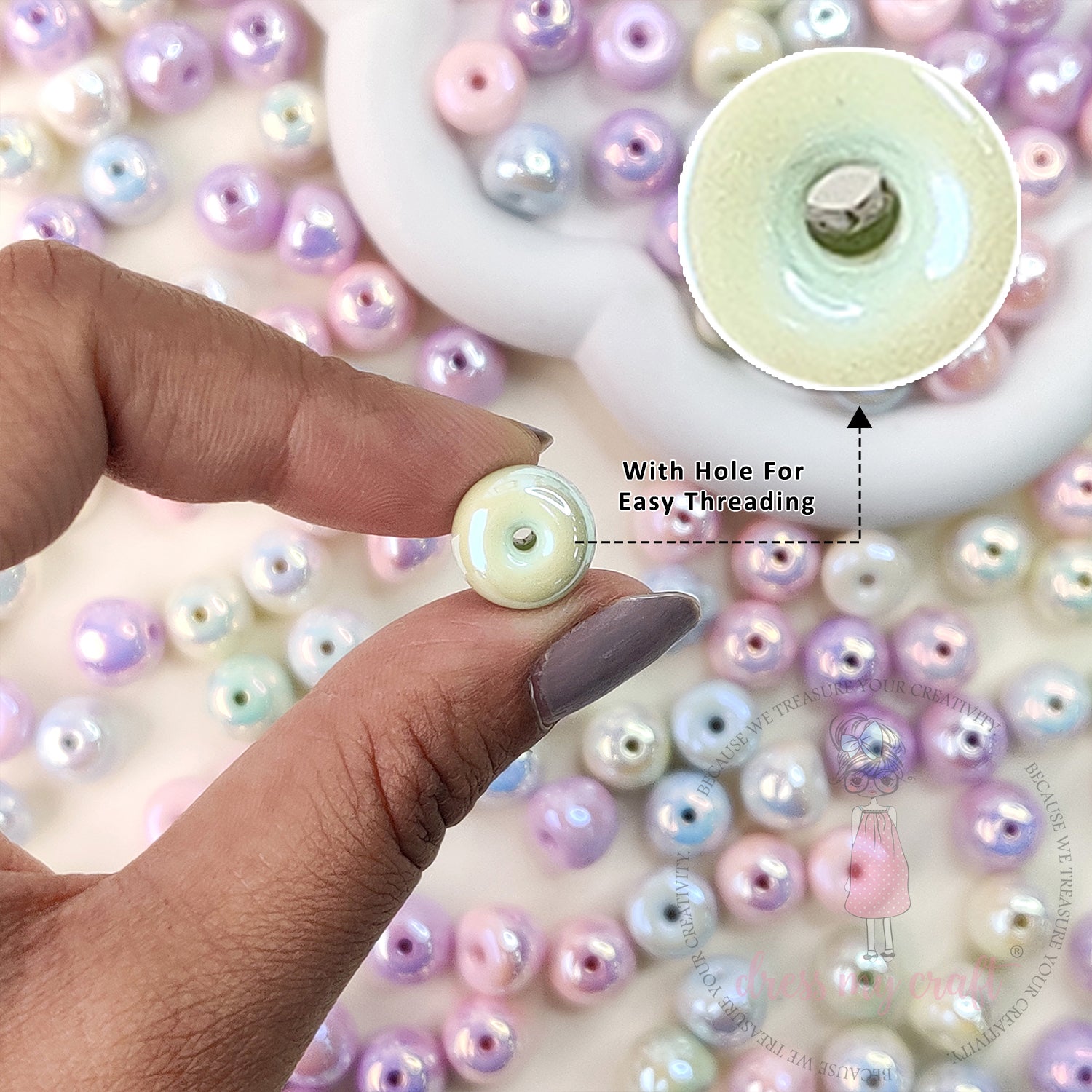 Multicolor Holographic Apple Shape Beads - 15 Pcs