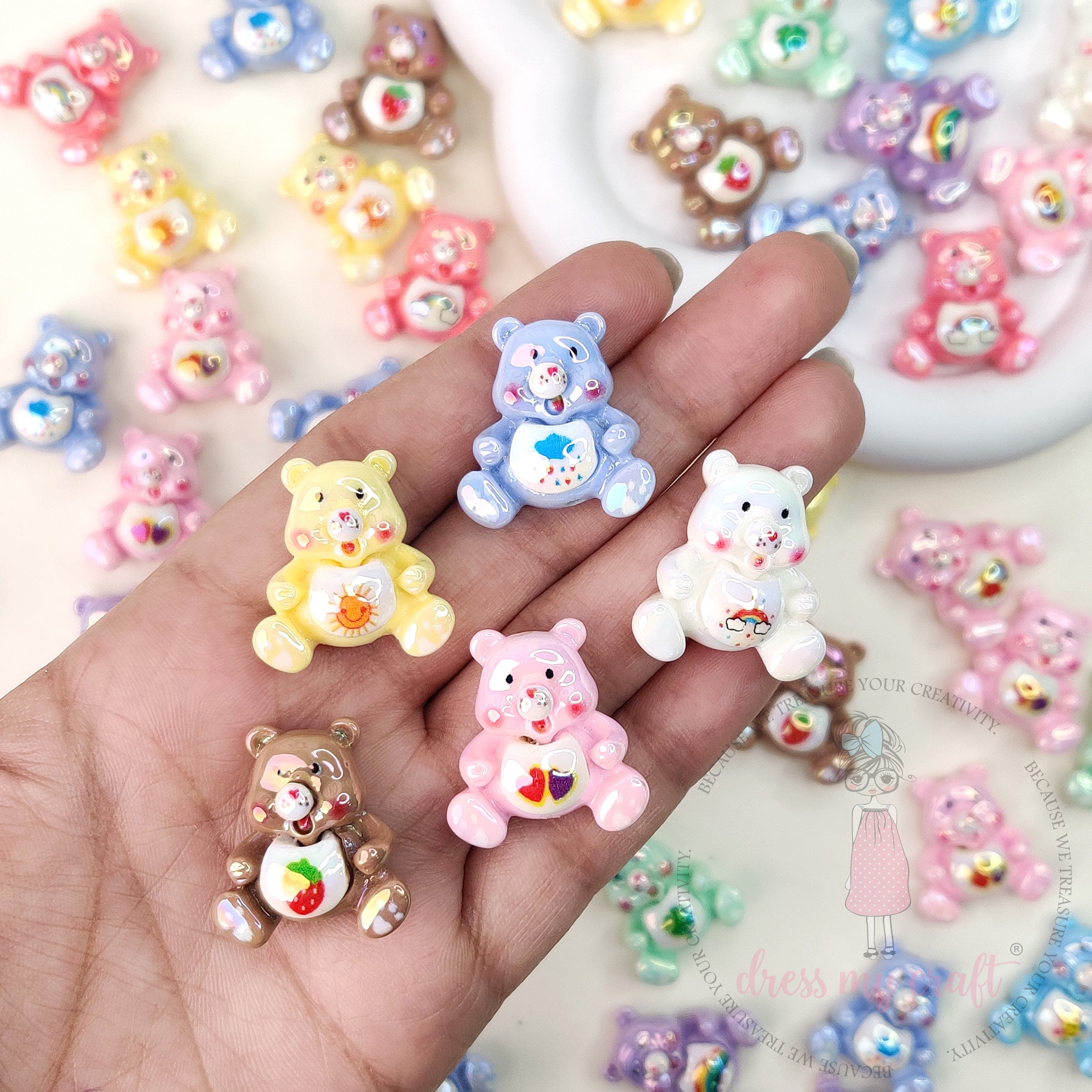 Pastel Teddy Bear Beads - 10 Pcs