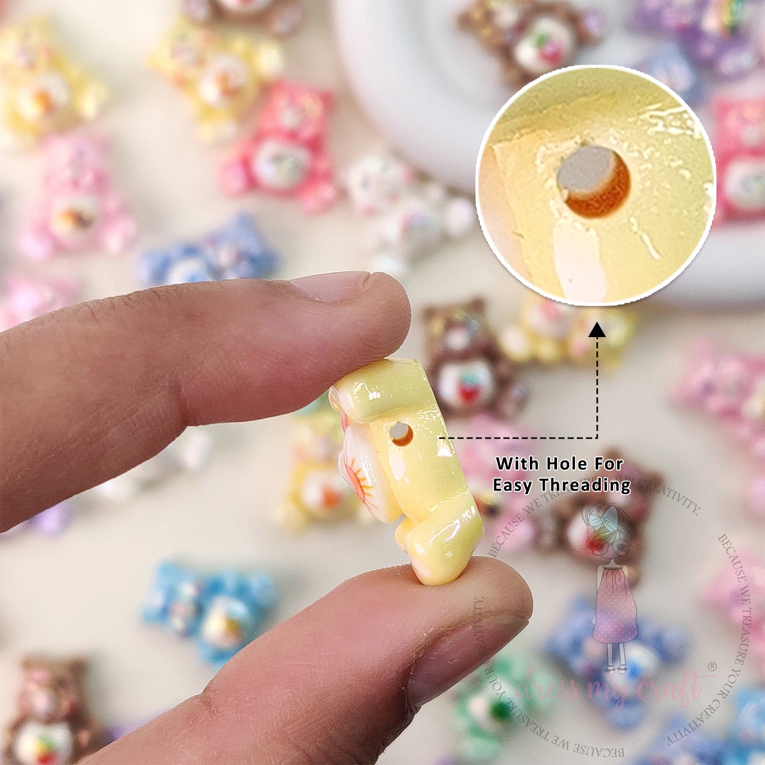 Pastel Teddy Bear Beads - 10 Pcs