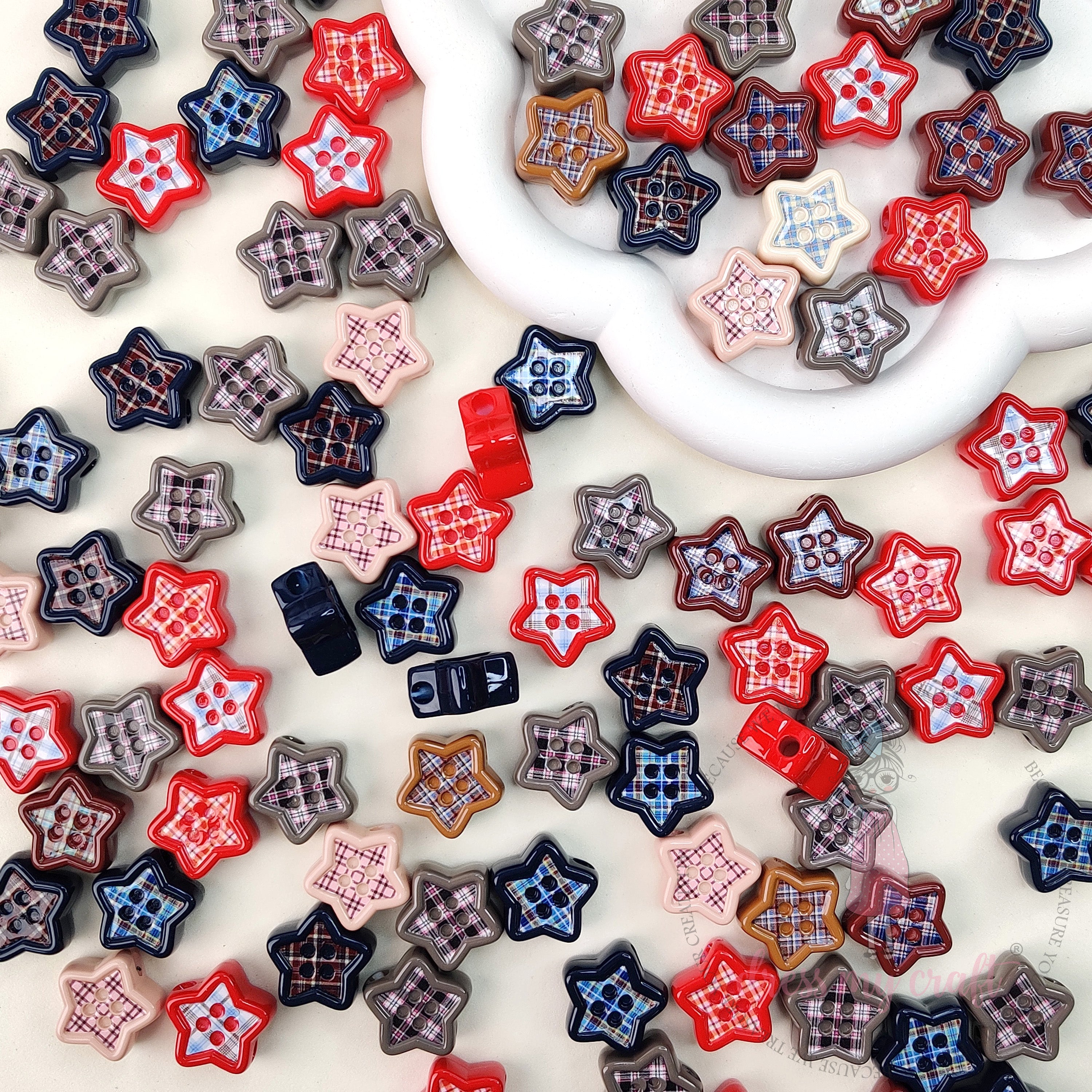 Multicolor Check Star Beads - 10 Pcs
