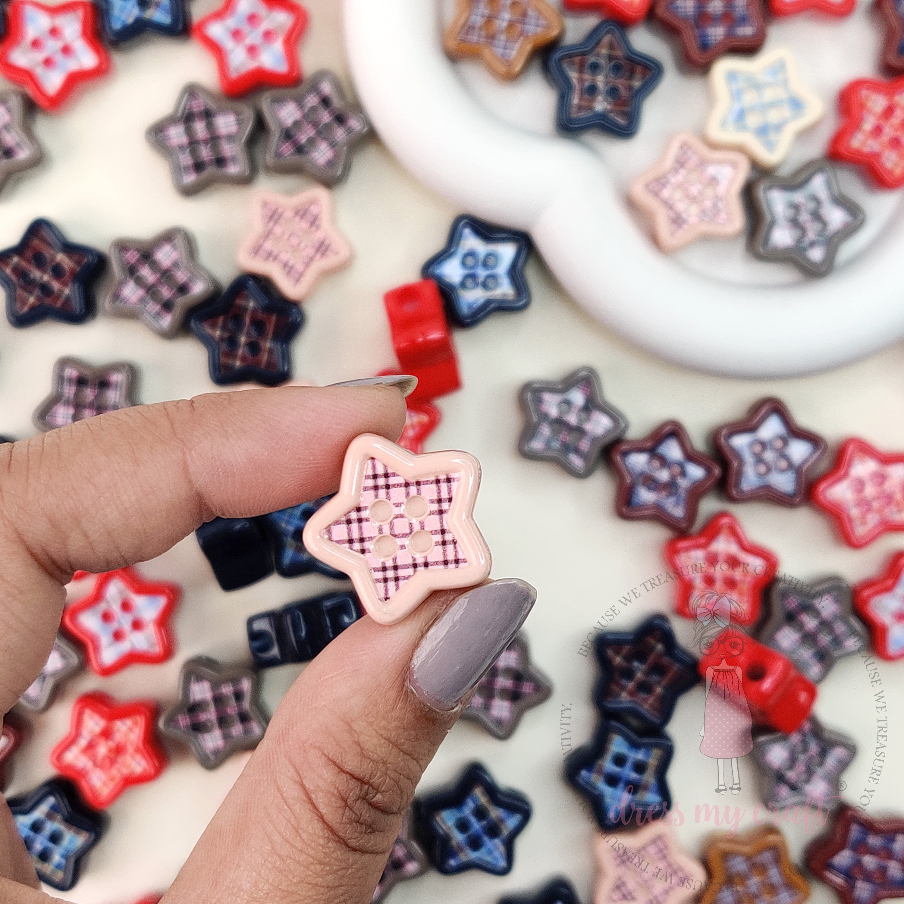 Multicolor Check Star Beads - 10 Pcs