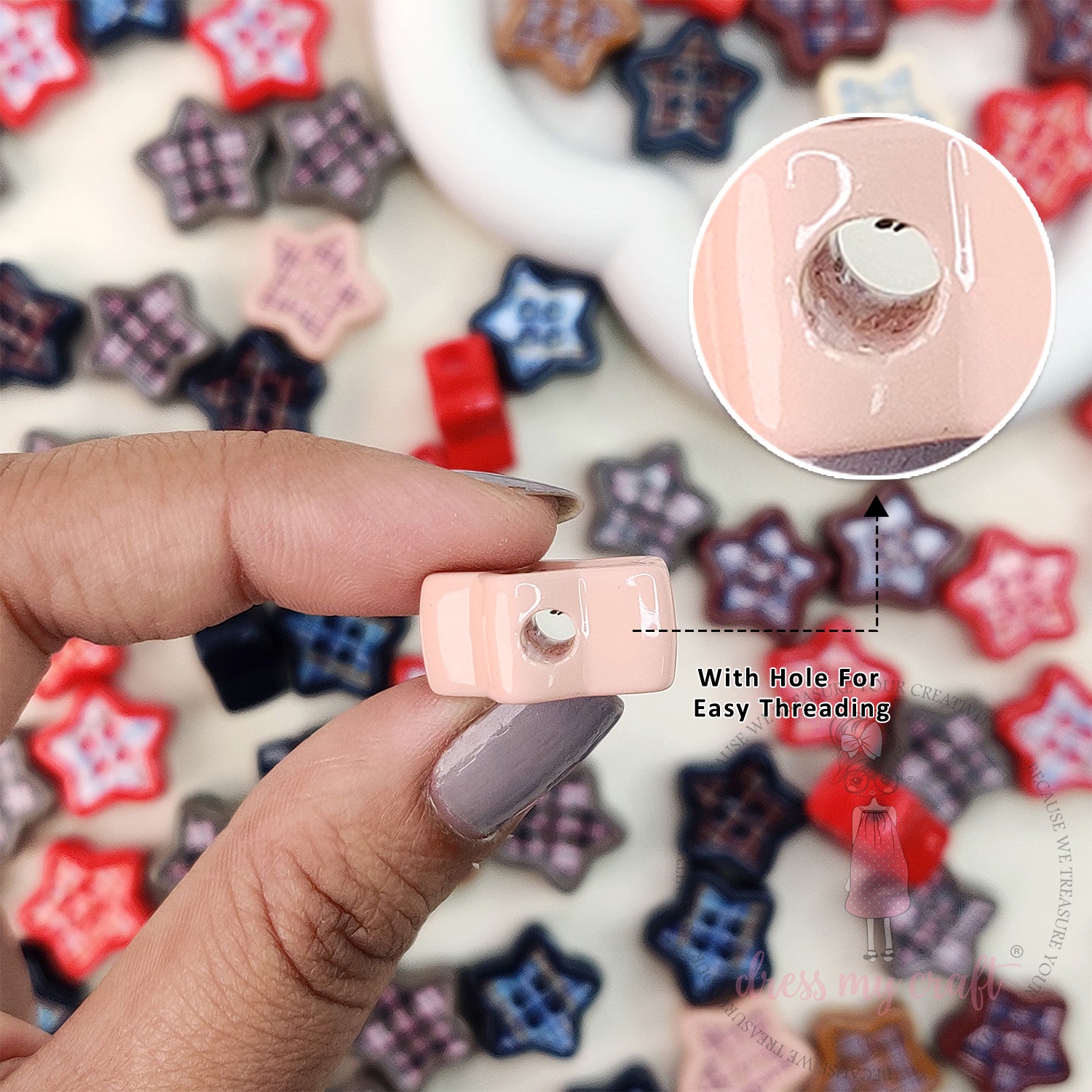 Multicolor Check Star Beads - 10 Pcs